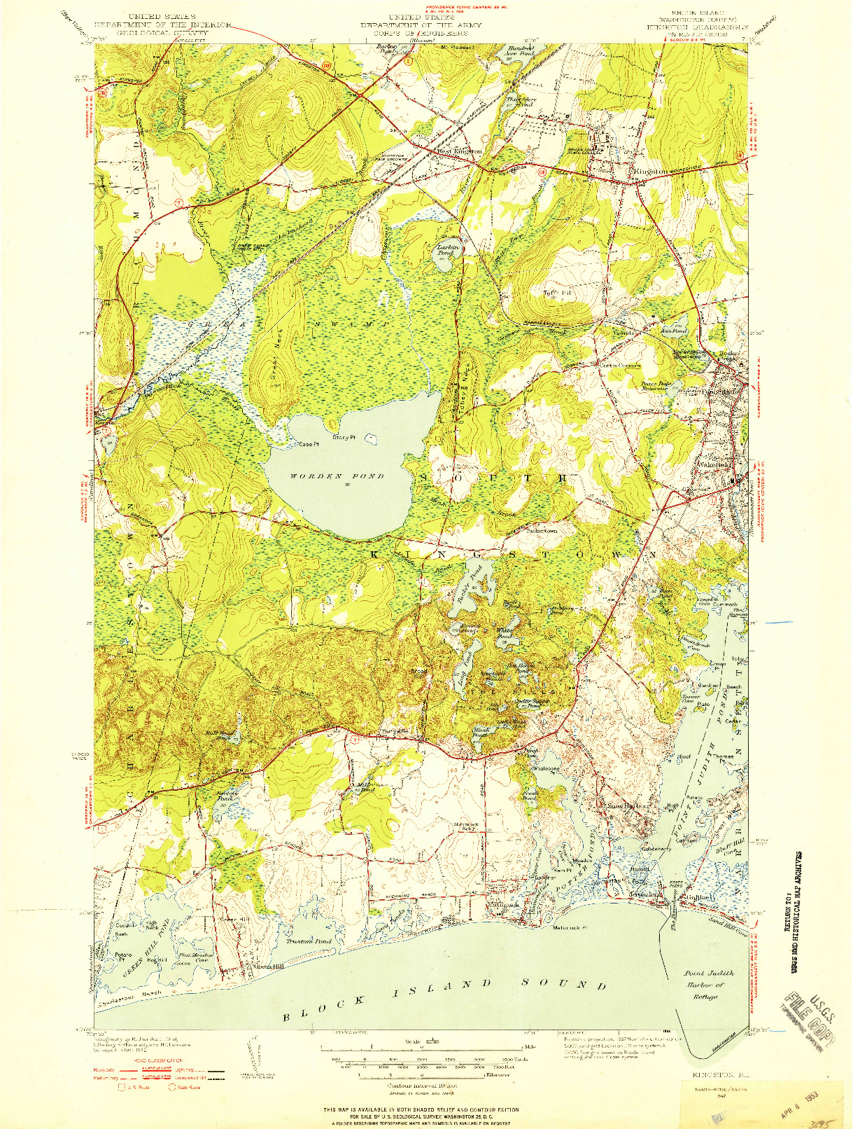 USGS 1:31680-SCALE QUADRANGLE FOR KINGSTON, RI 1942