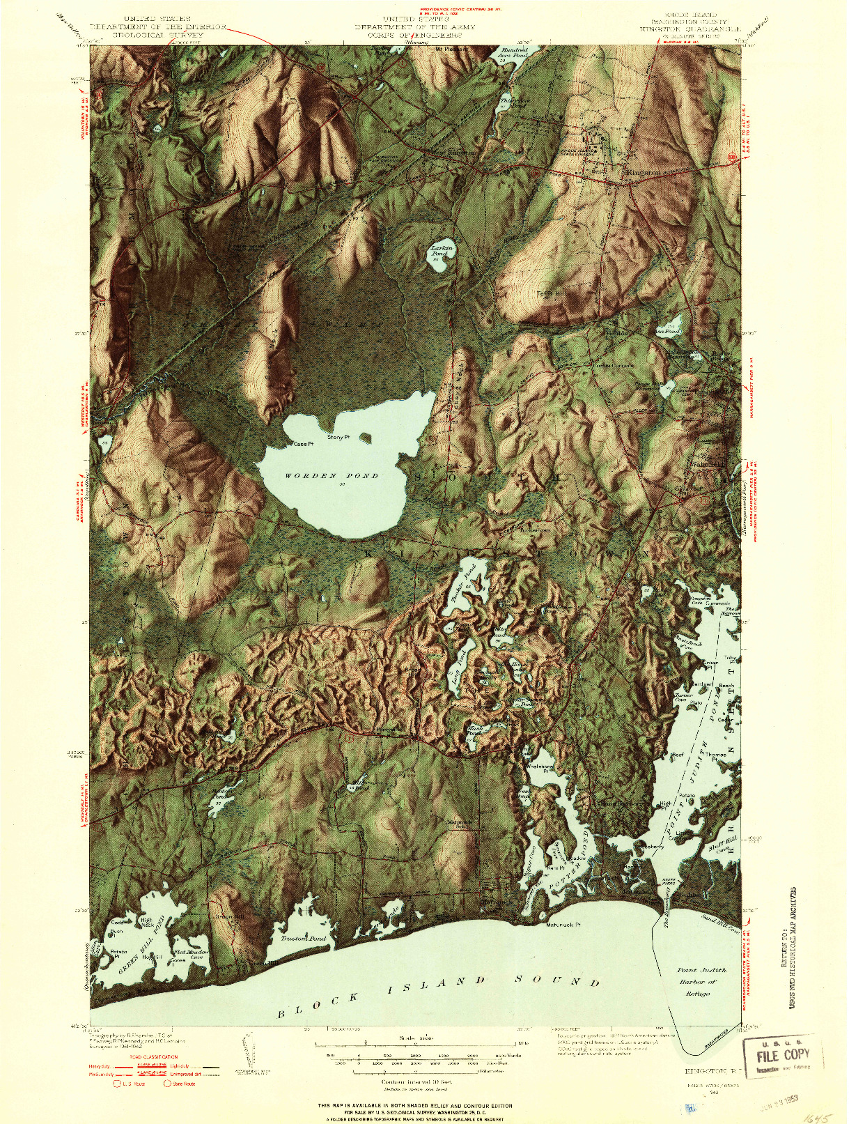 USGS 1:31680-SCALE QUADRANGLE FOR KINGSTON, RI 1942