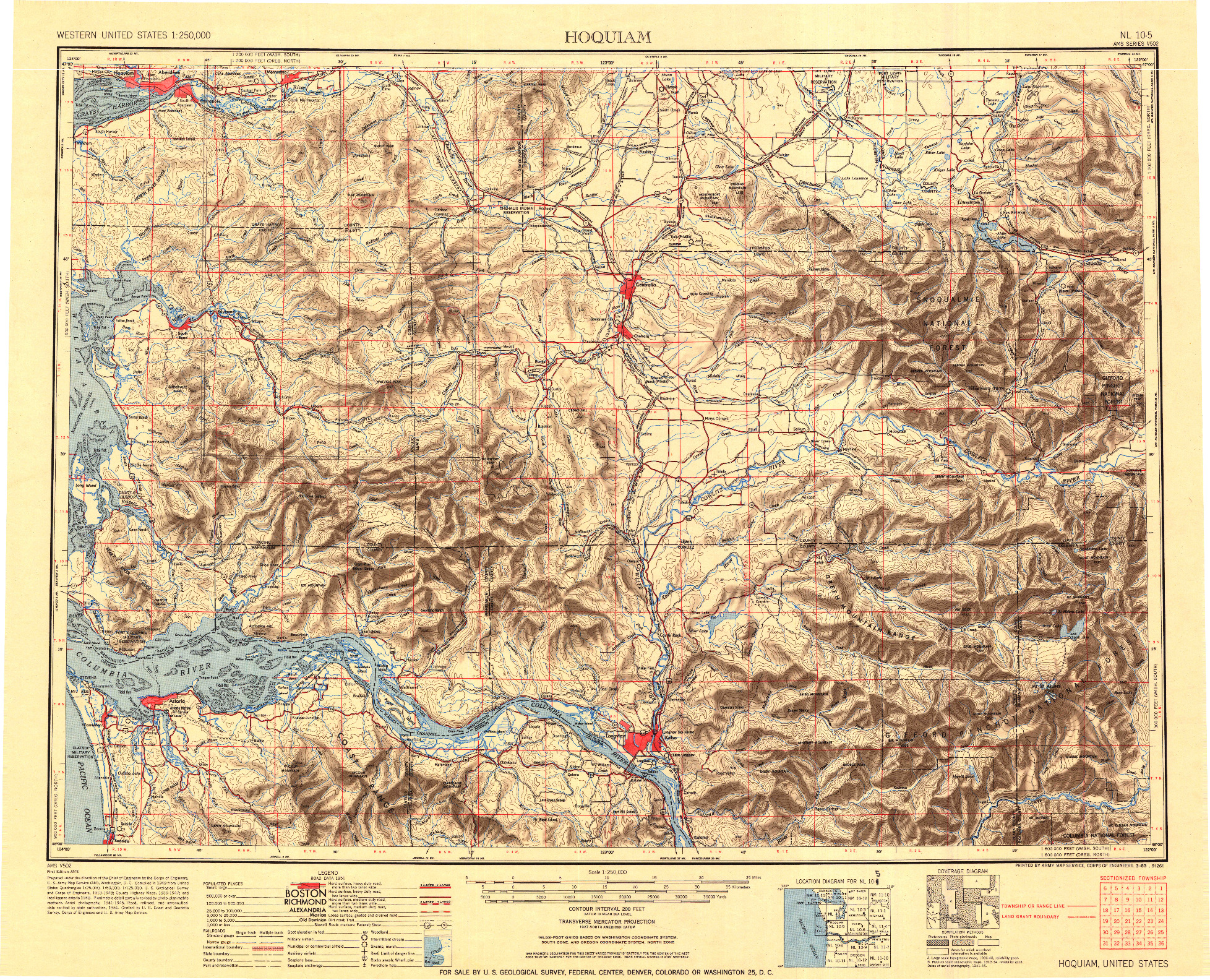 USGS 1:250000-SCALE QUADRANGLE FOR HOQUIAM, WA 1953