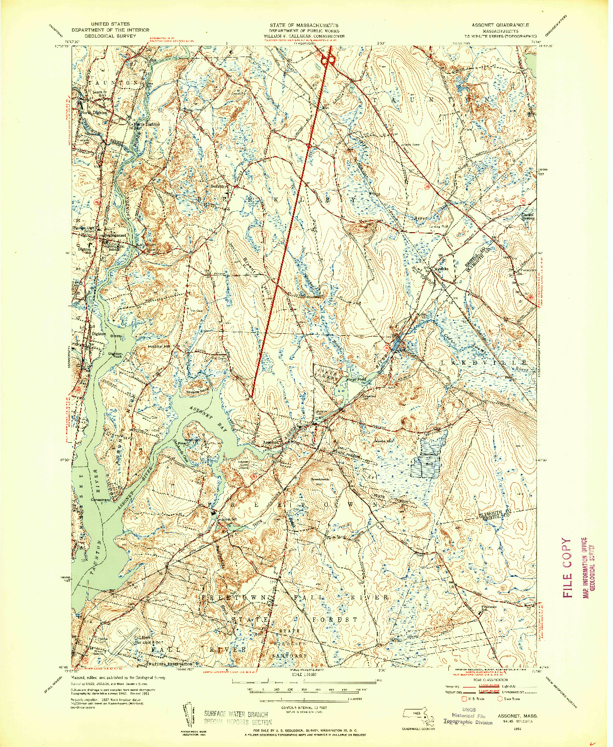 USGS 1:31680-SCALE QUADRANGLE FOR ASSONET, MA 1951