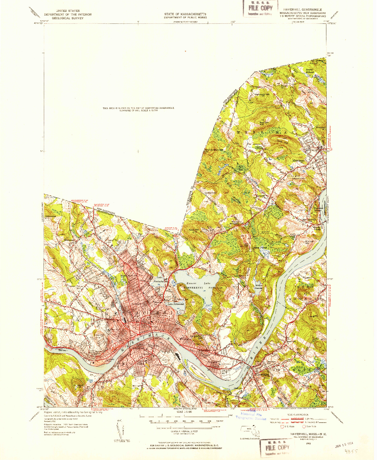 USGS 1:31680-SCALE QUADRANGLE FOR HAVERHILL, MA 1952