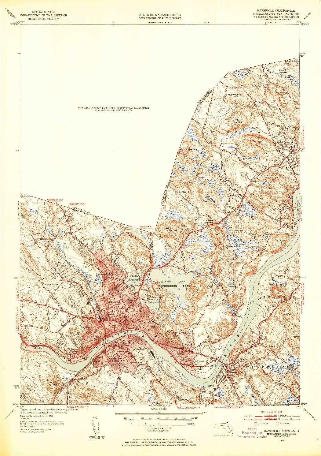 USGS 1:31680-SCALE QUADRANGLE FOR HAVERHILL, MA 1952