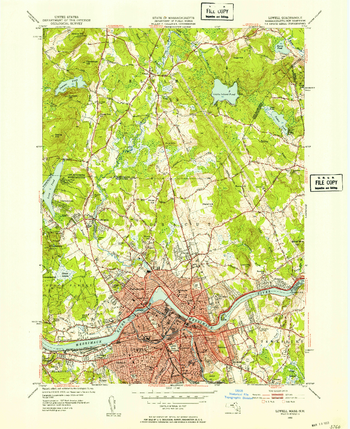 USGS 1:31680-SCALE QUADRANGLE FOR LOWELL, MA 1950