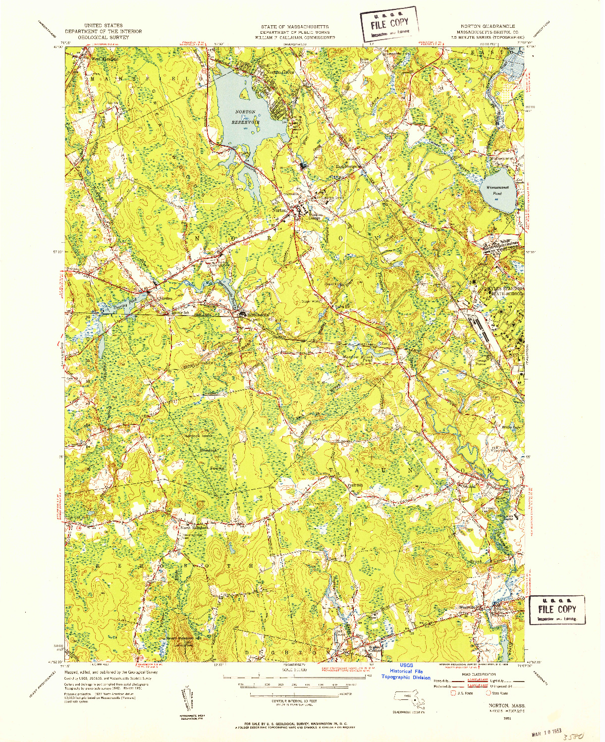 USGS 1:31680-SCALE QUADRANGLE FOR NORTON, MA 1951