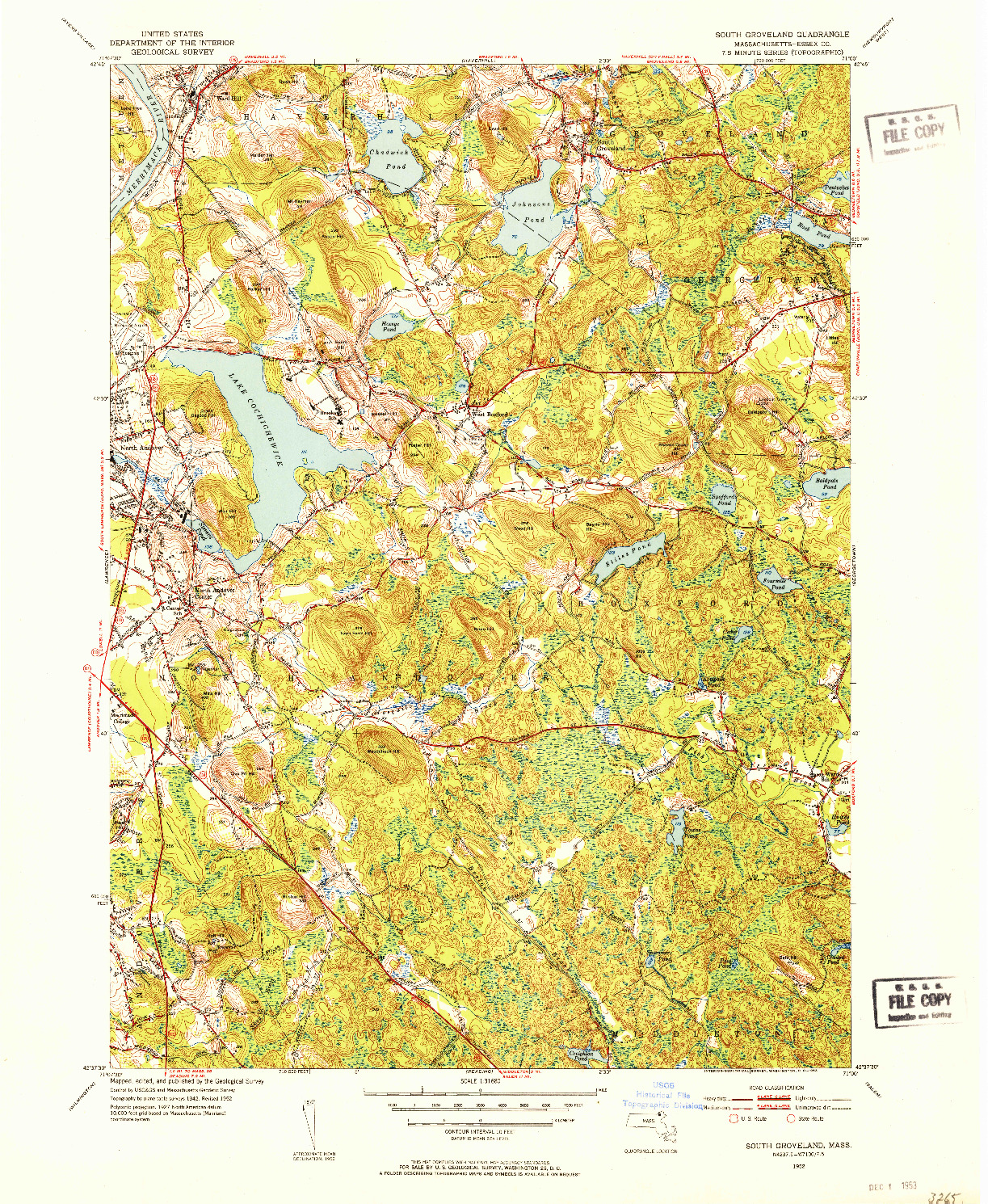 USGS 1:31680-SCALE QUADRANGLE FOR SOUTH GROVELAND, MA 1952