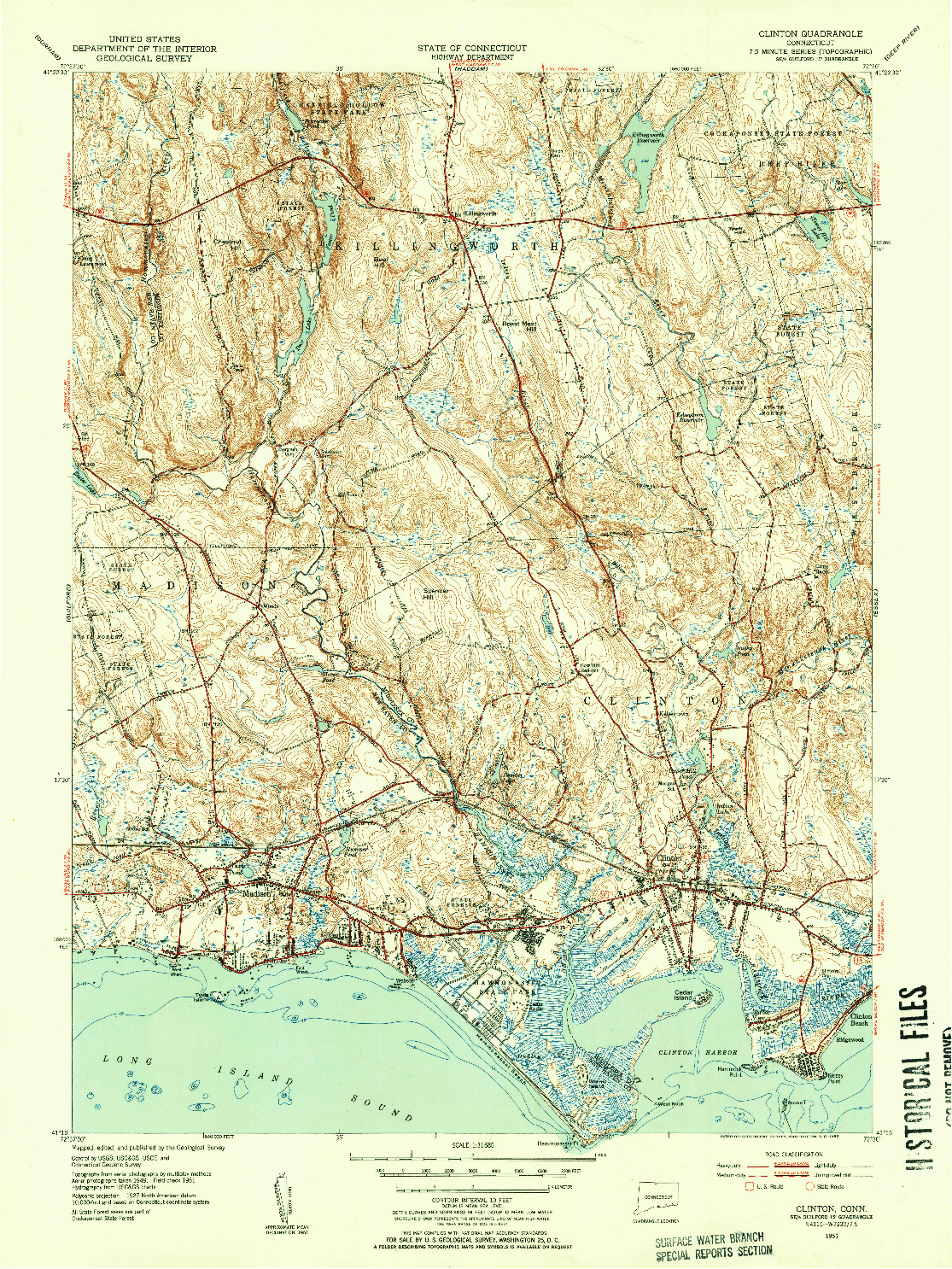 USGS 1:31680-SCALE QUADRANGLE FOR CLINTON, CT 1951