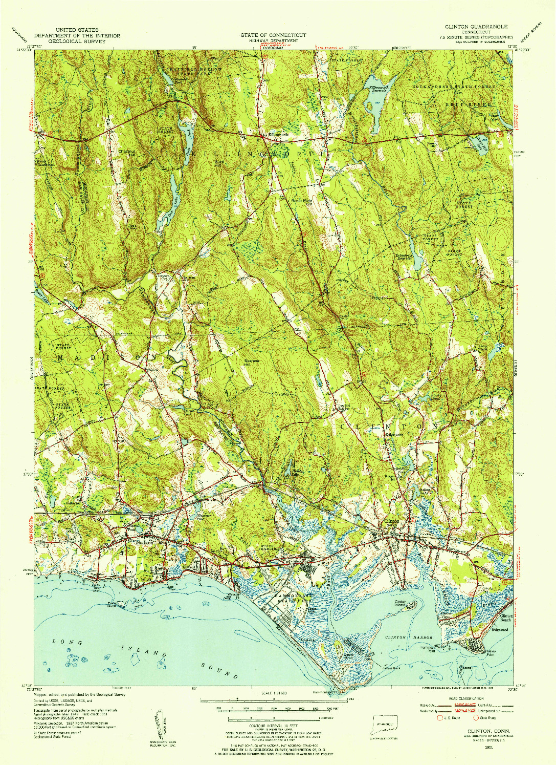 USGS 1:31680-SCALE QUADRANGLE FOR CLINTON, CT 1951