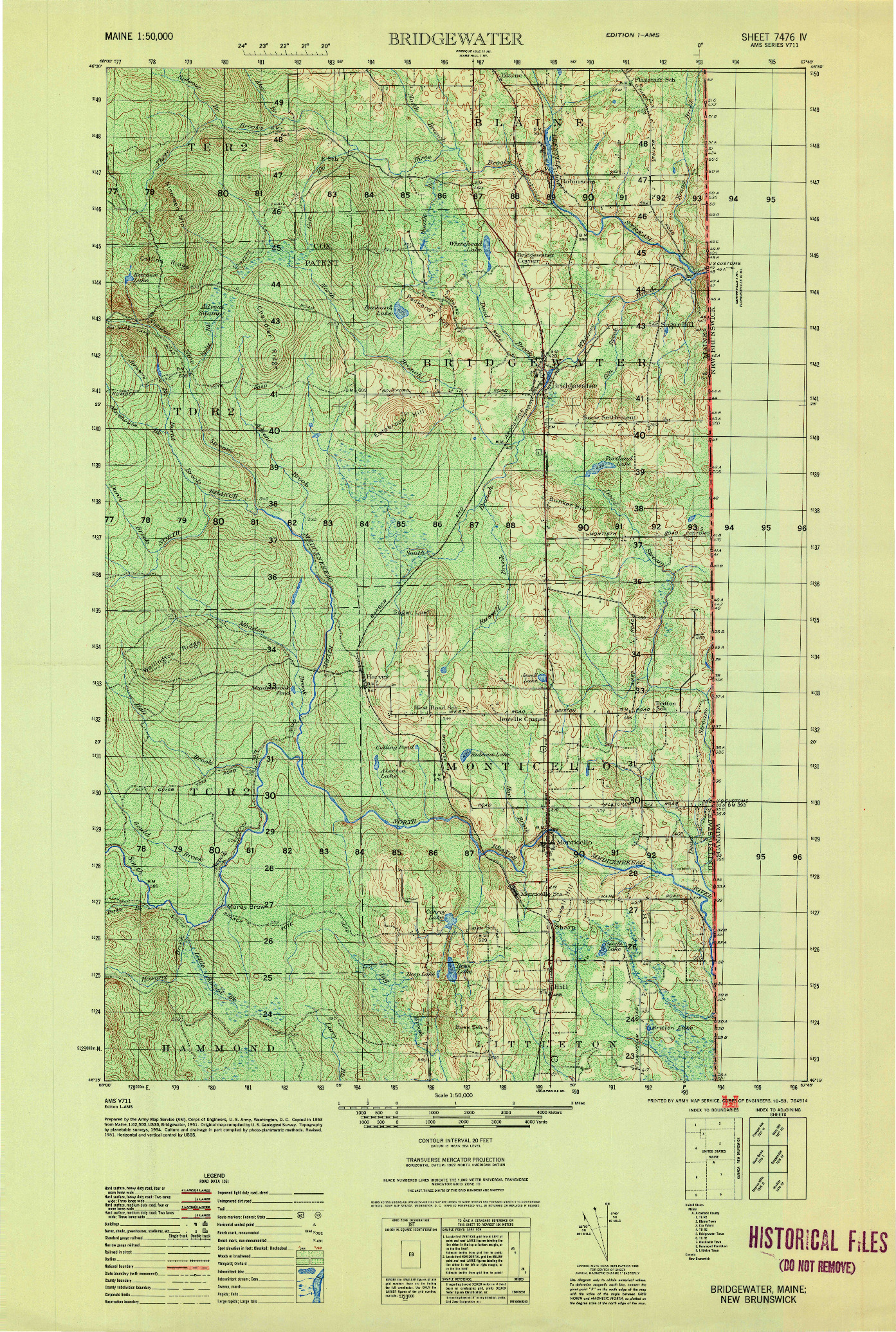 USGS 1:50000-SCALE QUADRANGLE FOR BRIDGEWATER, ME 1953