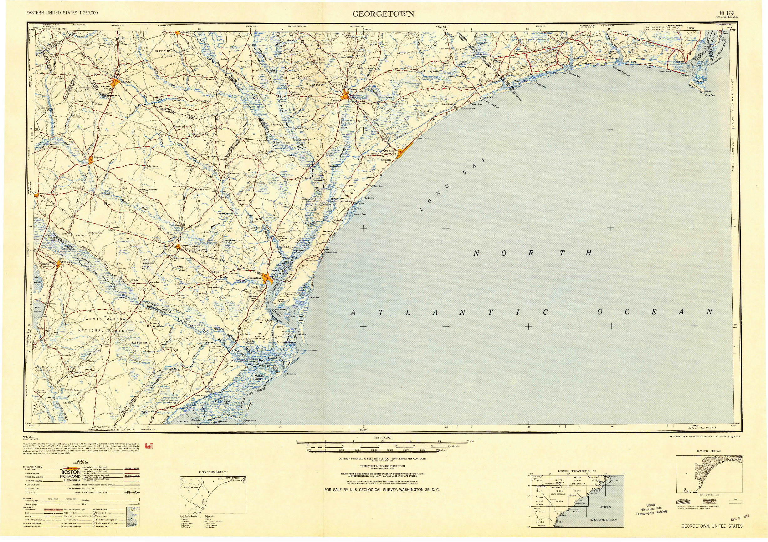 USGS 1:250000-SCALE QUADRANGLE FOR GEORGETOWN, SC 1949