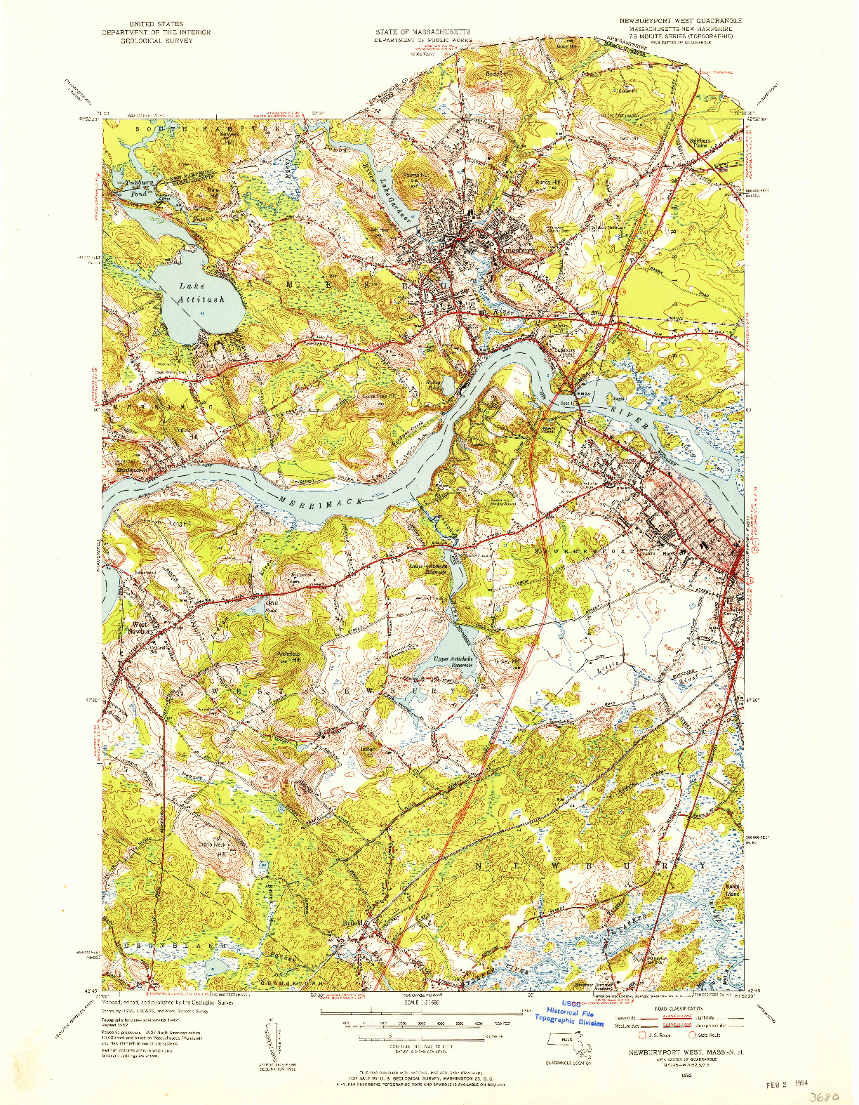 USGS 1:31680-SCALE QUADRANGLE FOR NEWBURYPORT WEST, MA 1952