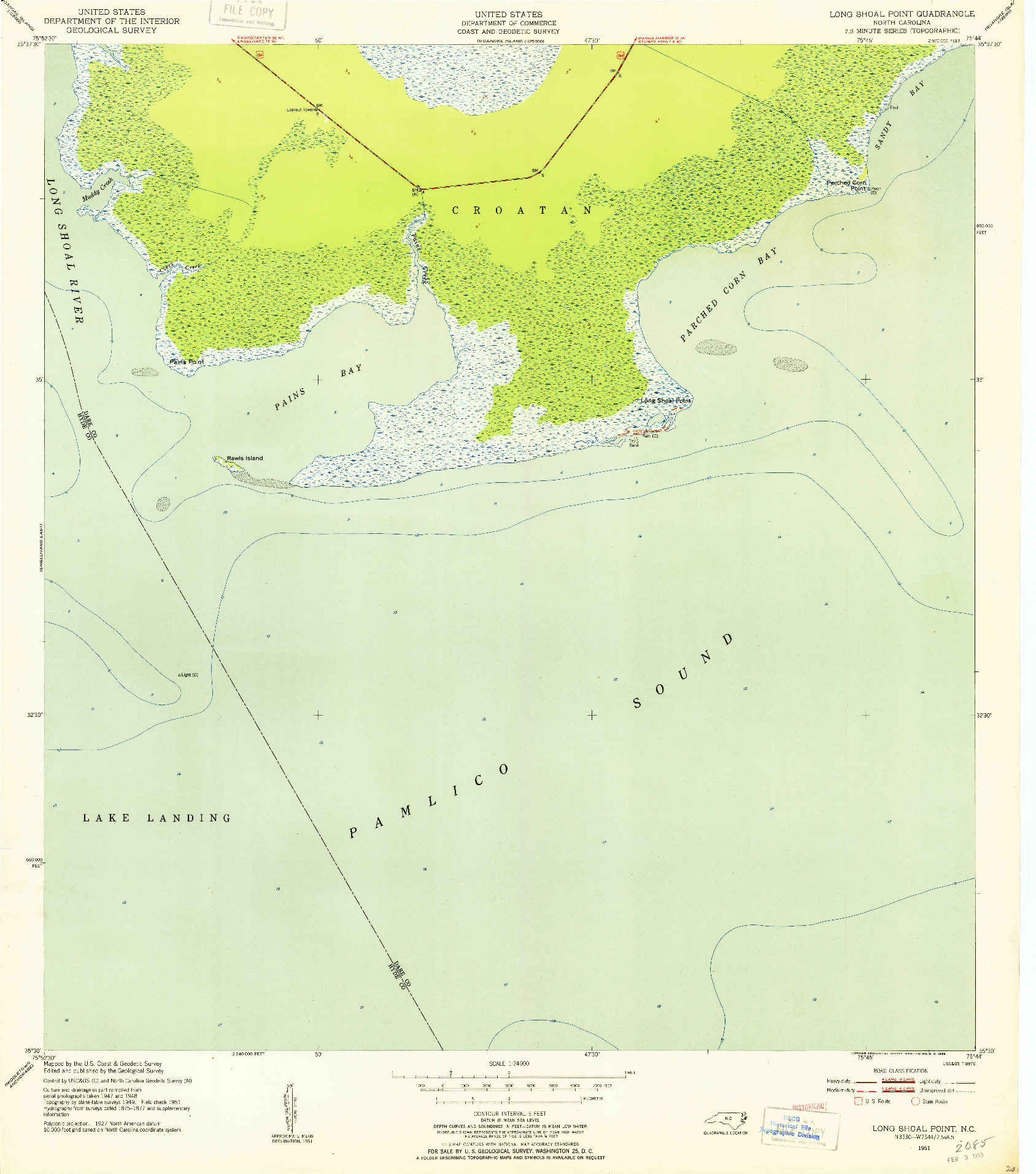 USGS 1:24000-SCALE QUADRANGLE FOR LONG SHOAL POINT, NC 1951