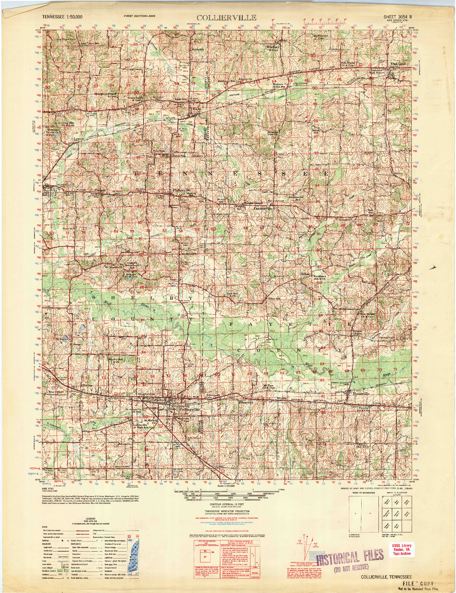 USGS 1:50000-SCALE QUADRANGLE FOR COLLIERVILLE, TN 1953