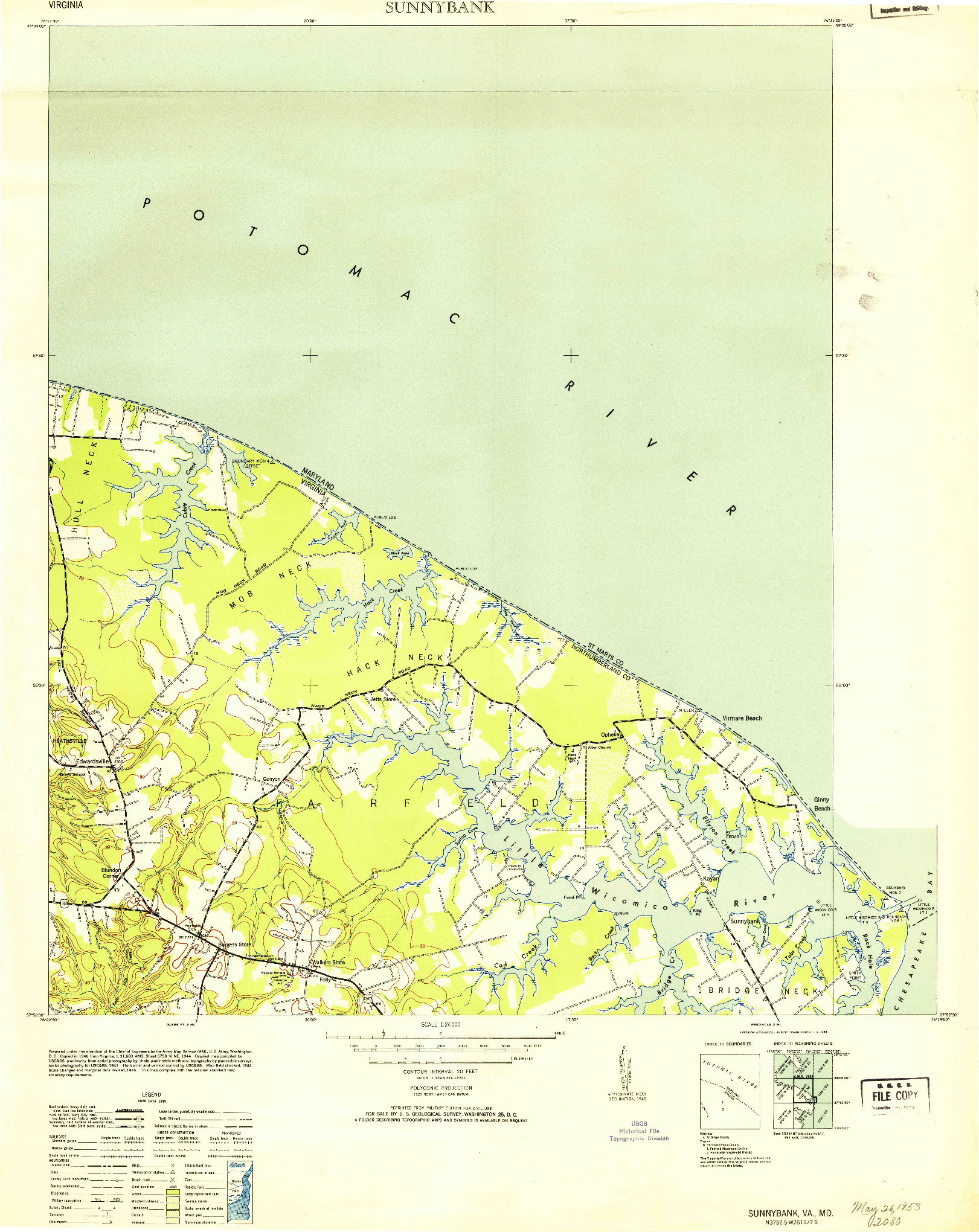 USGS 1:24000-SCALE QUADRANGLE FOR SUNNYBANK, VA 1953