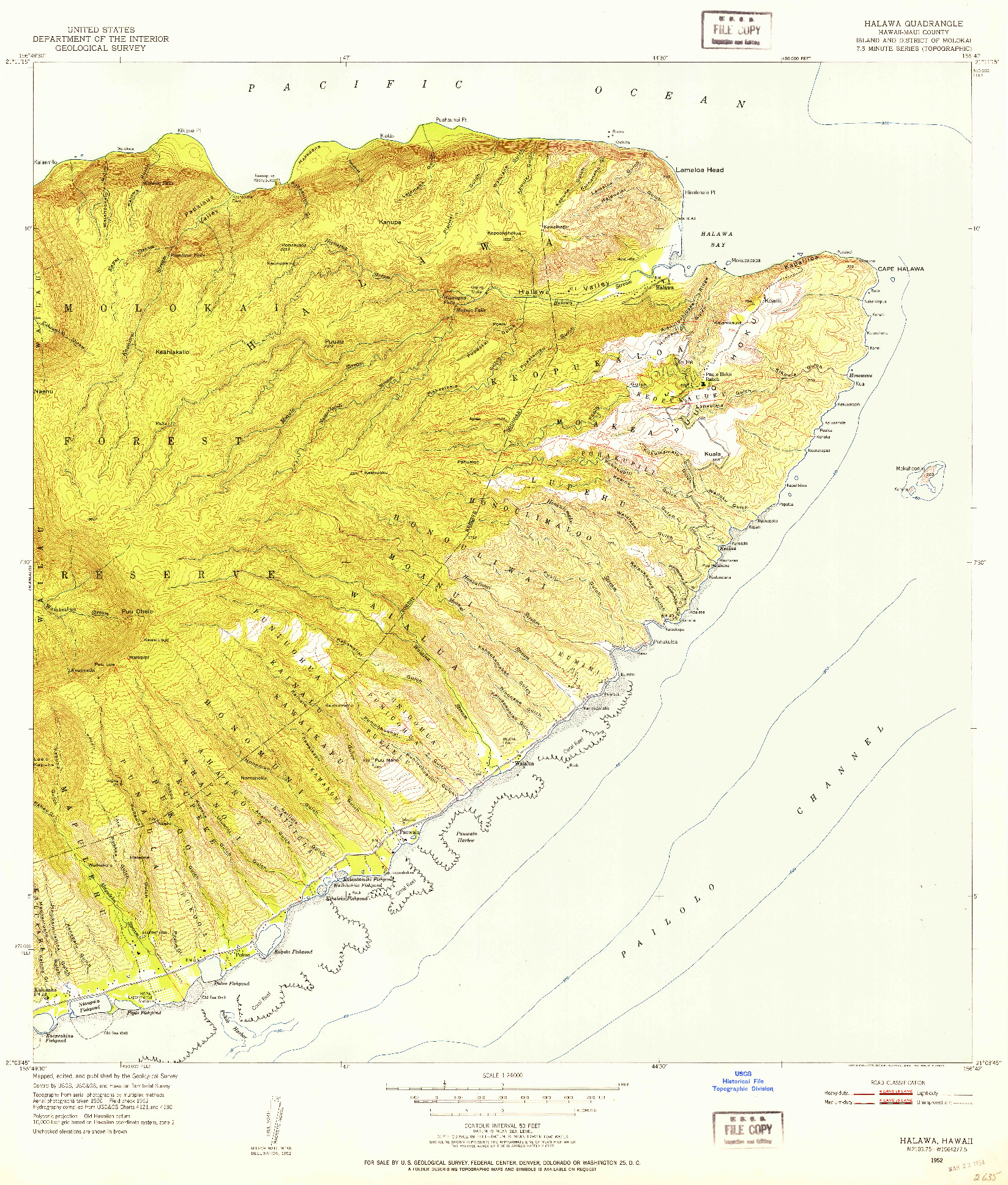 USGS 1:24000-SCALE QUADRANGLE FOR HALAWA, HI 1952