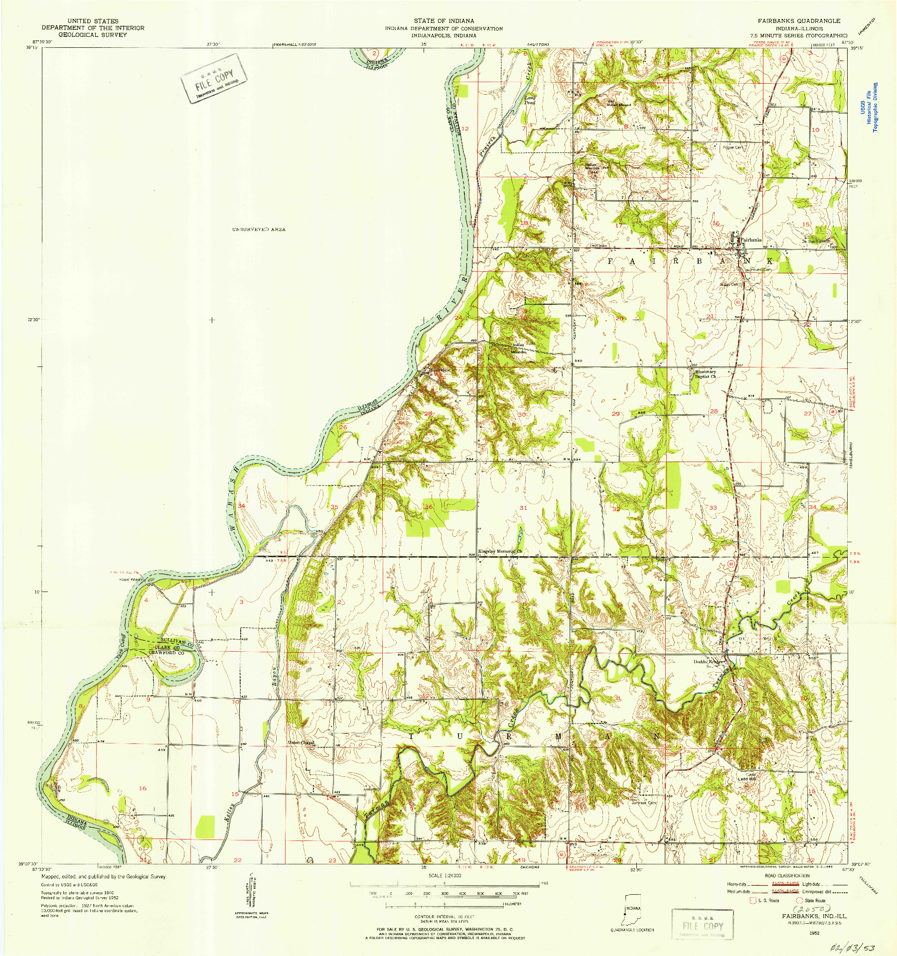 USGS 1:24000-SCALE QUADRANGLE FOR FAIRBANKS, IN 1952
