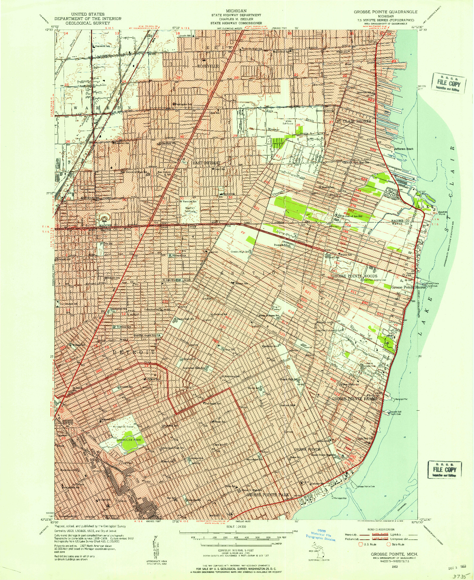 USGS 1:24000-SCALE QUADRANGLE FOR GROSSE POINTE, MI 1952