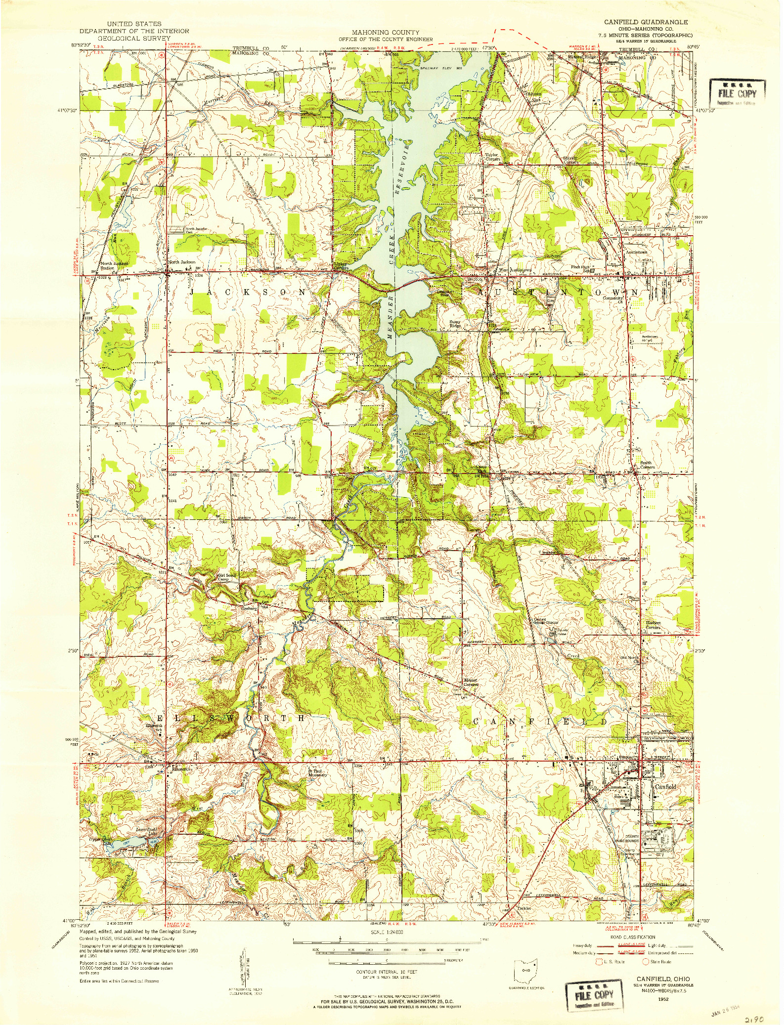 USGS 1:24000-SCALE QUADRANGLE FOR CANFIELD, OH 1952