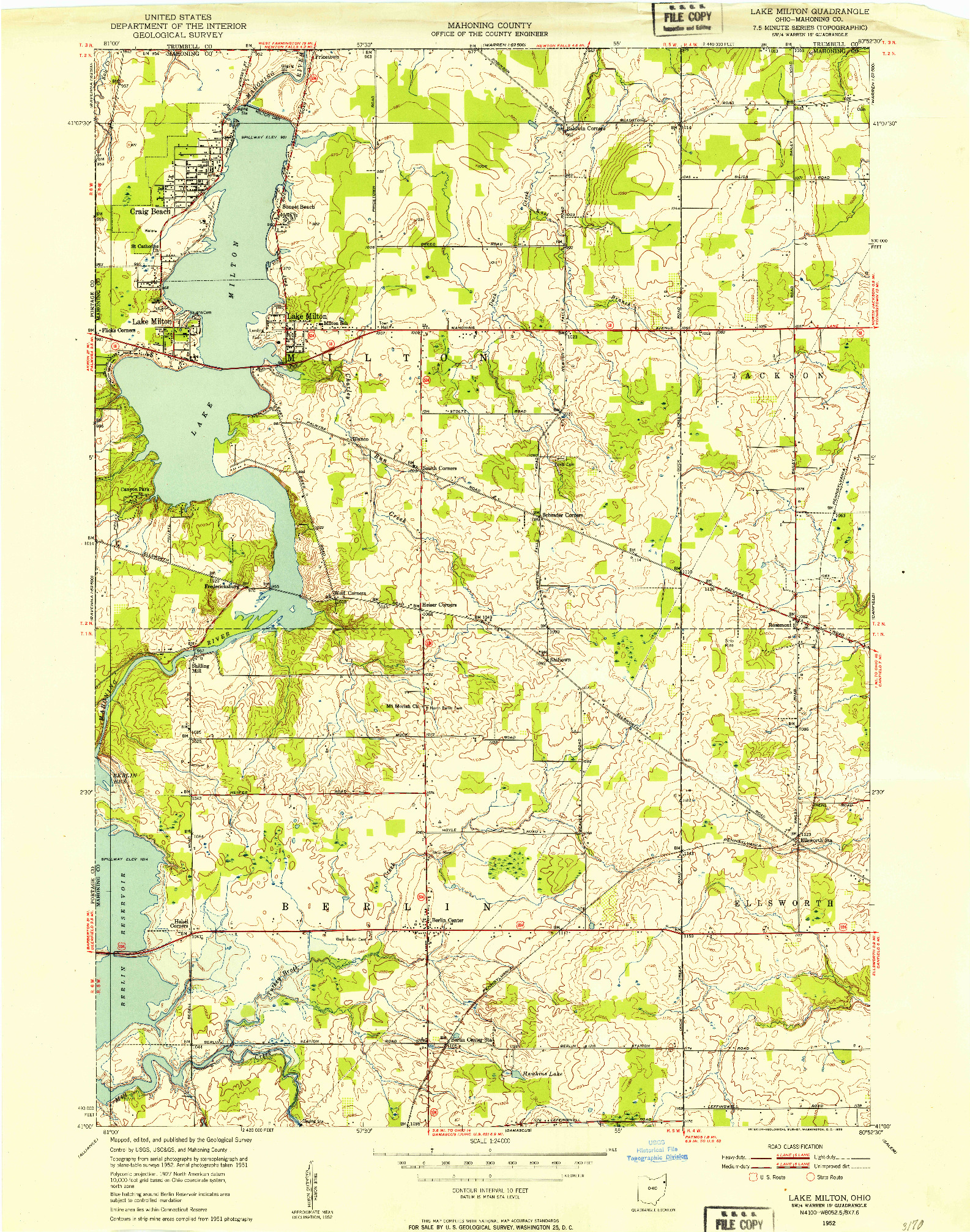 USGS 1:24000-SCALE QUADRANGLE FOR LAKE MILTON, OH 1952