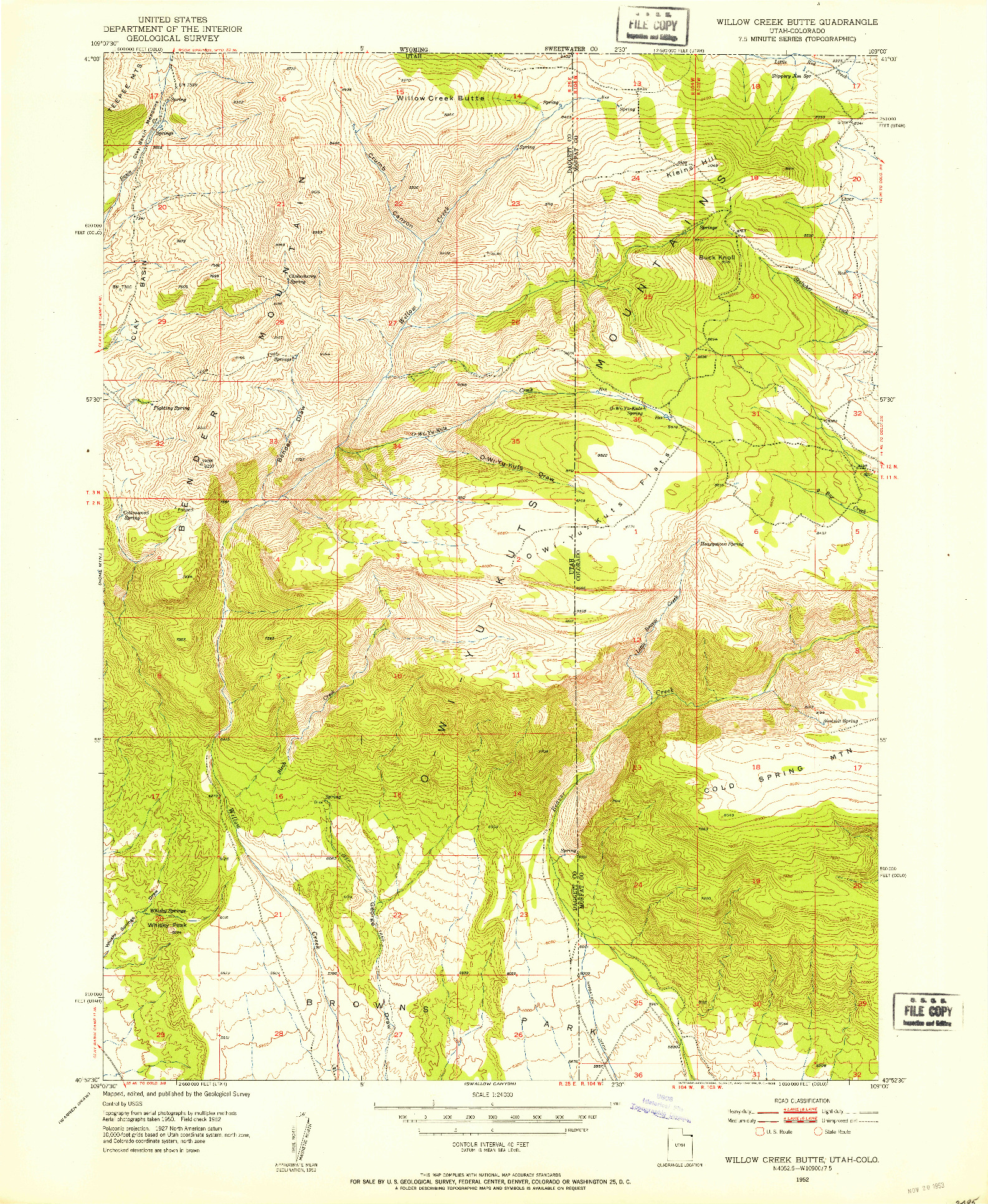 USGS 1:24000-SCALE QUADRANGLE FOR WILLOW CREEK BUTTE, UT 1952
