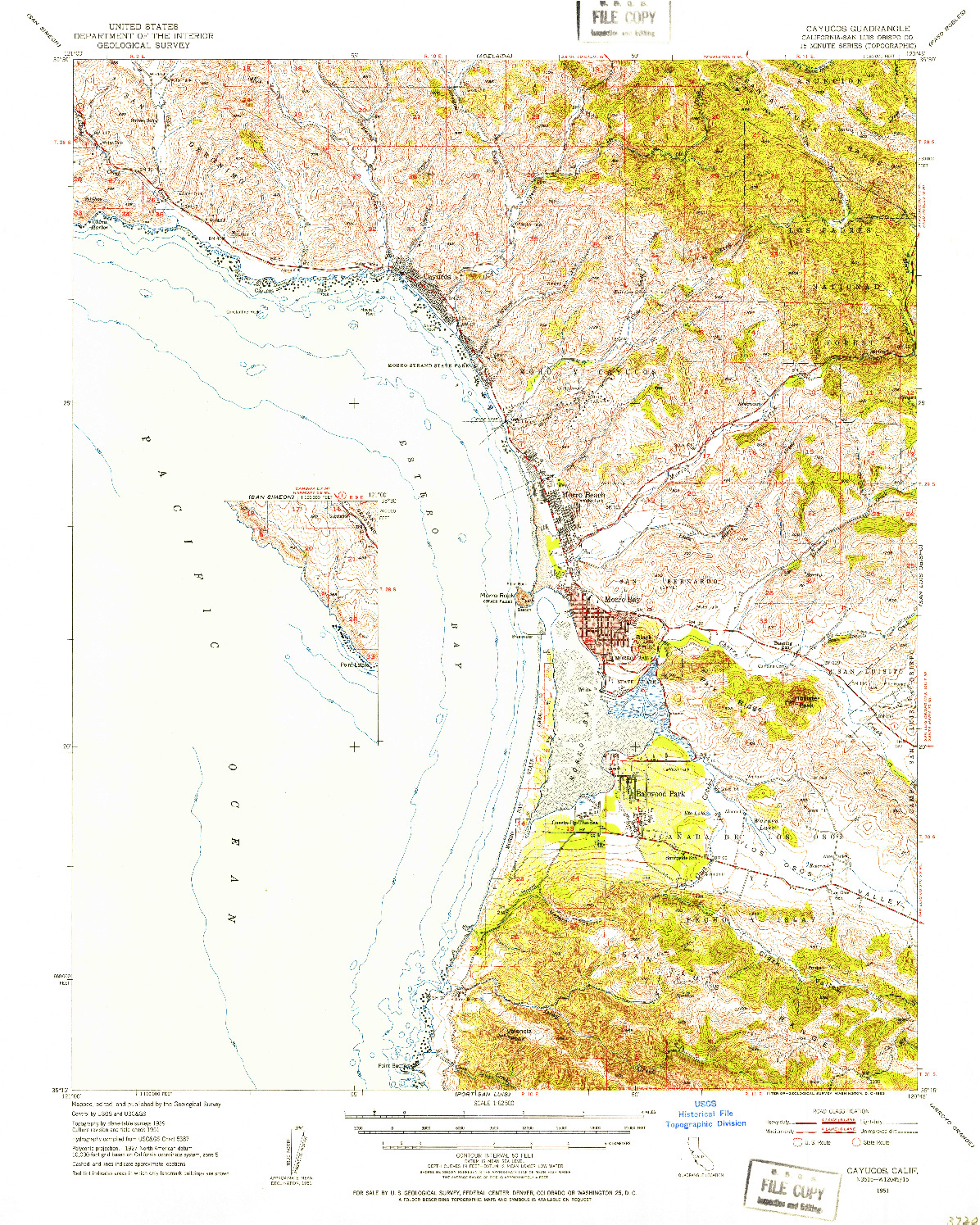 USGS 1:62500-SCALE QUADRANGLE FOR CAYUCOS, CA 1951
