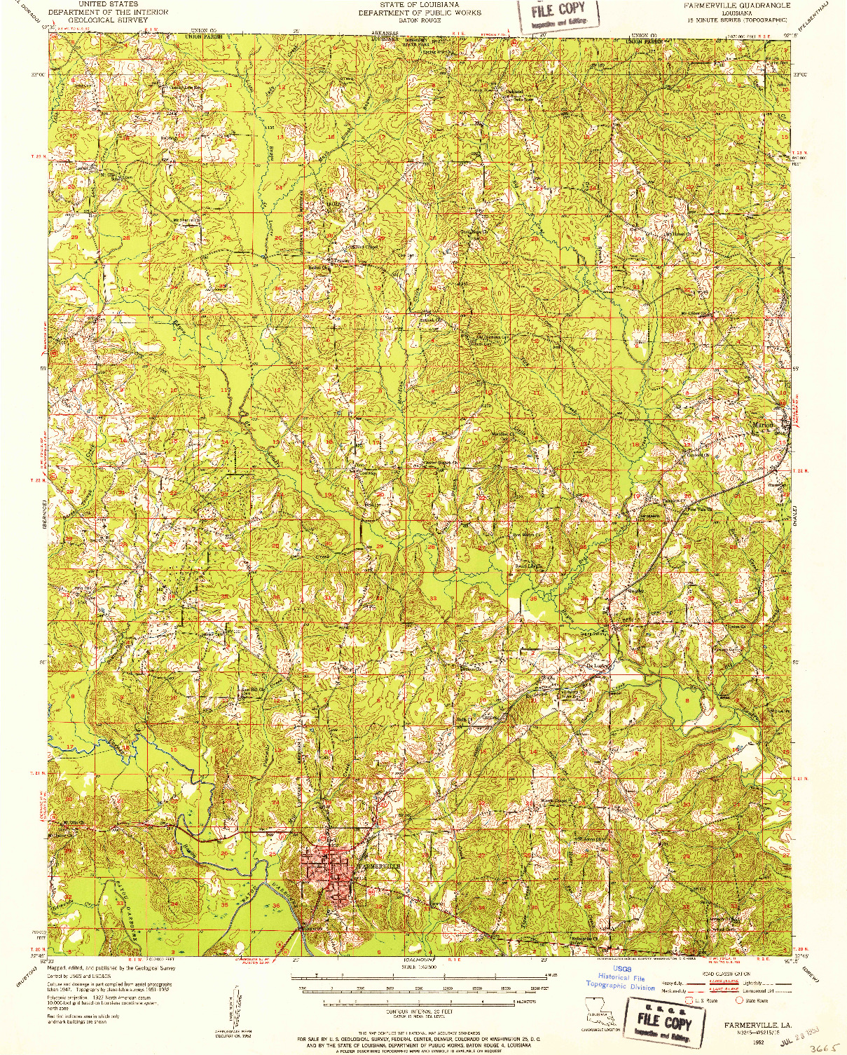 USGS 1:62500-SCALE QUADRANGLE FOR FARMERVILLE, LA 1952