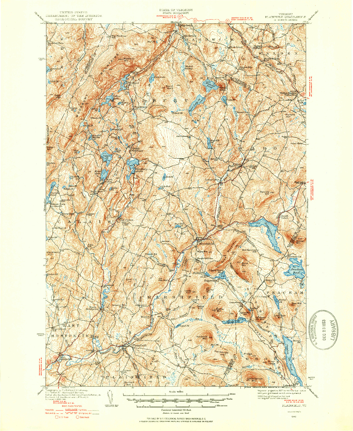 USGS 1:62500-SCALE QUADRANGLE FOR PLAINFIELD, VT 1940