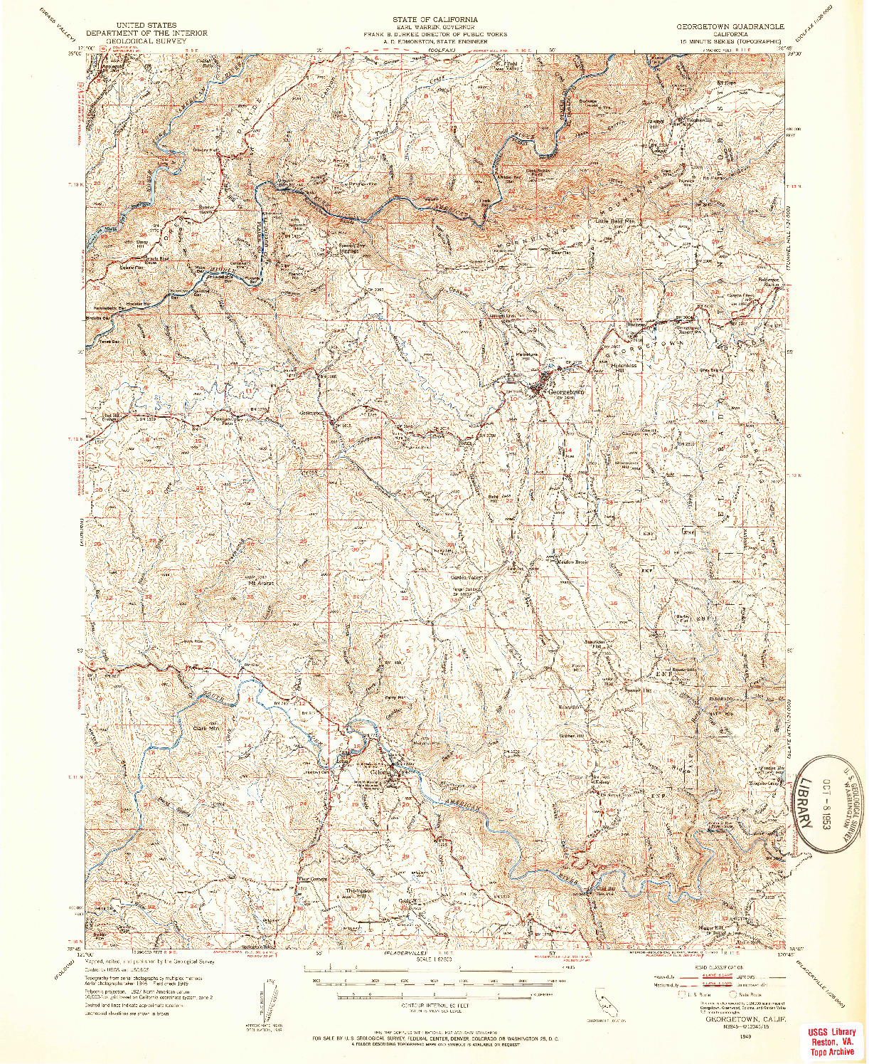 USGS 1:62500-SCALE QUADRANGLE FOR GEORGETOWN, CA 1949