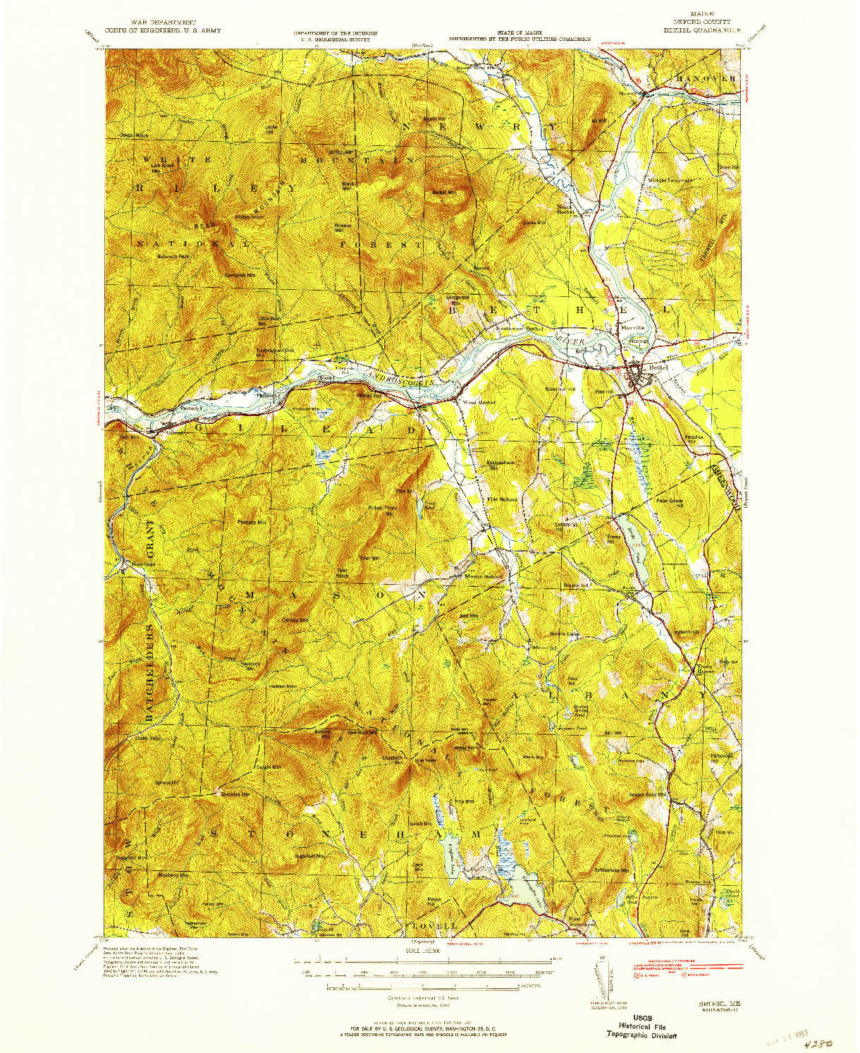 USGS 1:62500-SCALE QUADRANGLE FOR BETHEL, ME 1953