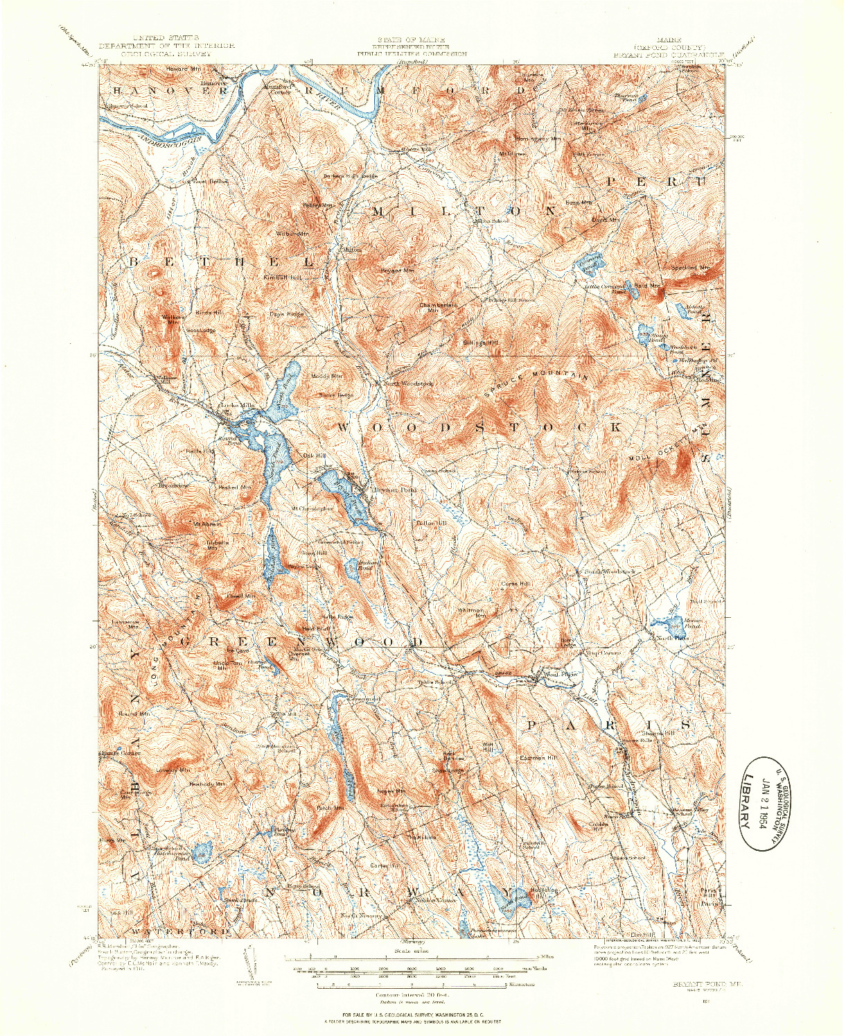 USGS 1:62500-SCALE QUADRANGLE FOR BRYANT POND, ME 1911