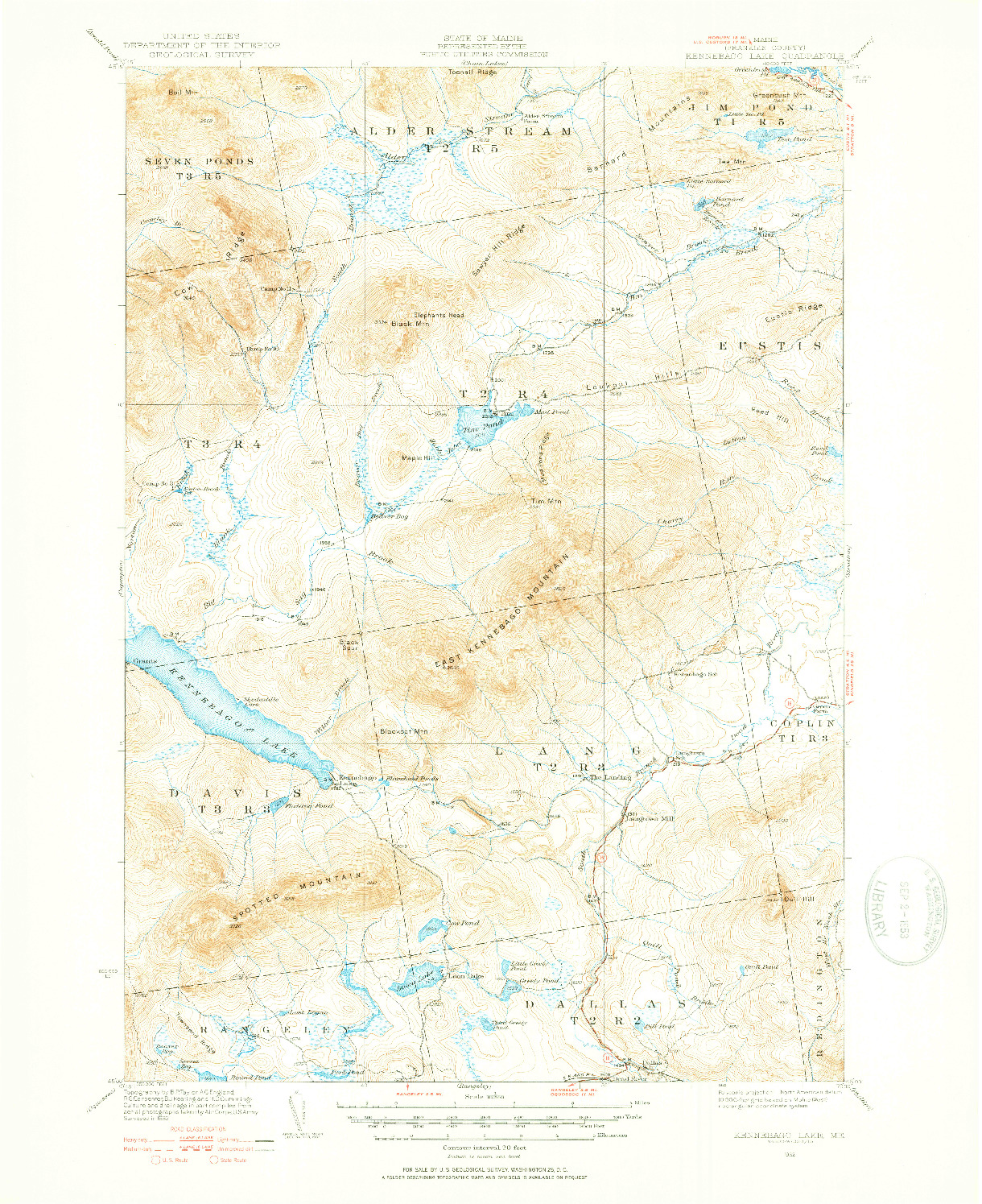 USGS 1:62500-SCALE QUADRANGLE FOR KENNEBAGO LAKE, ME 1932