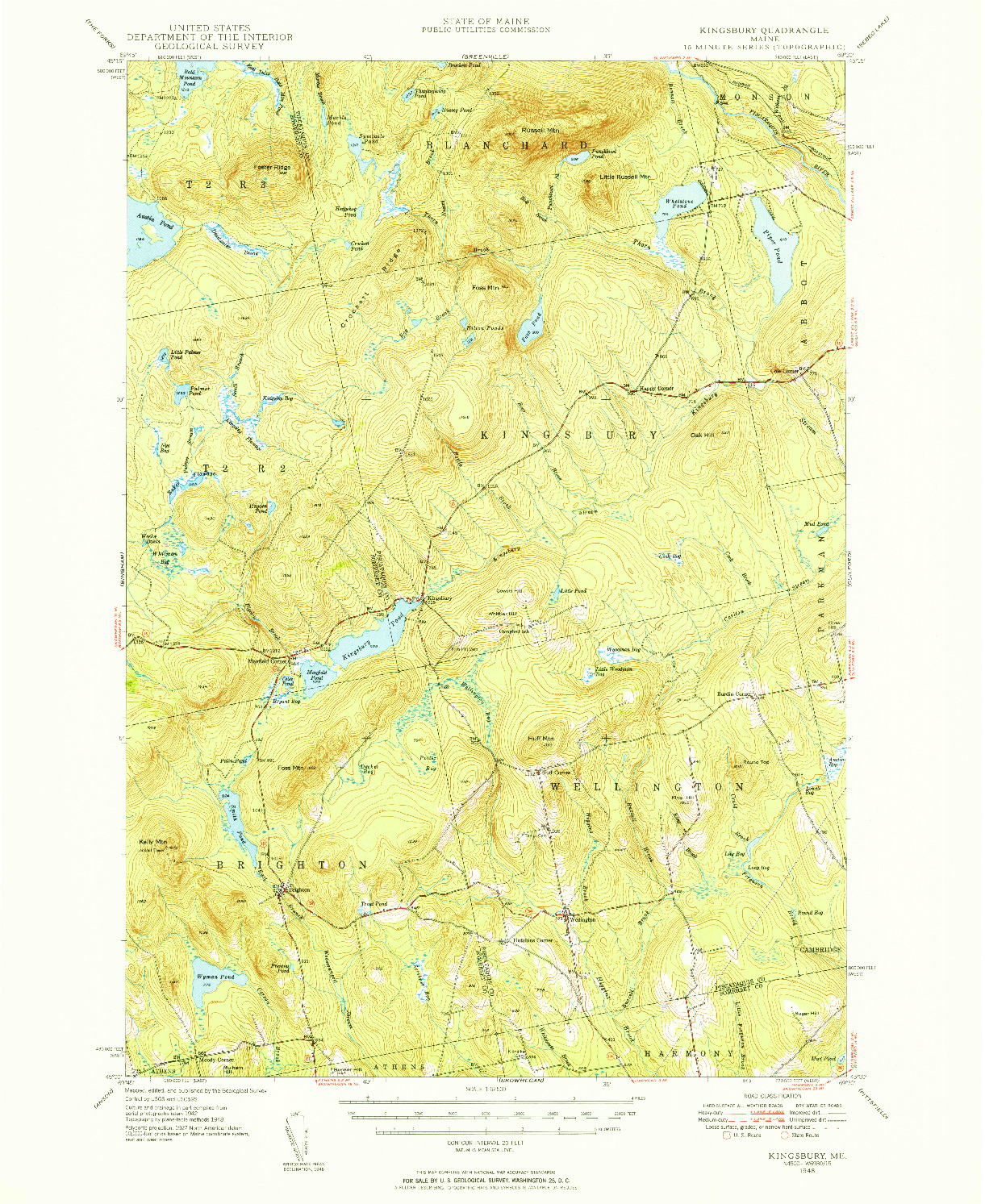 USGS 1:62500-SCALE QUADRANGLE FOR KINGSBURY, ME 1948