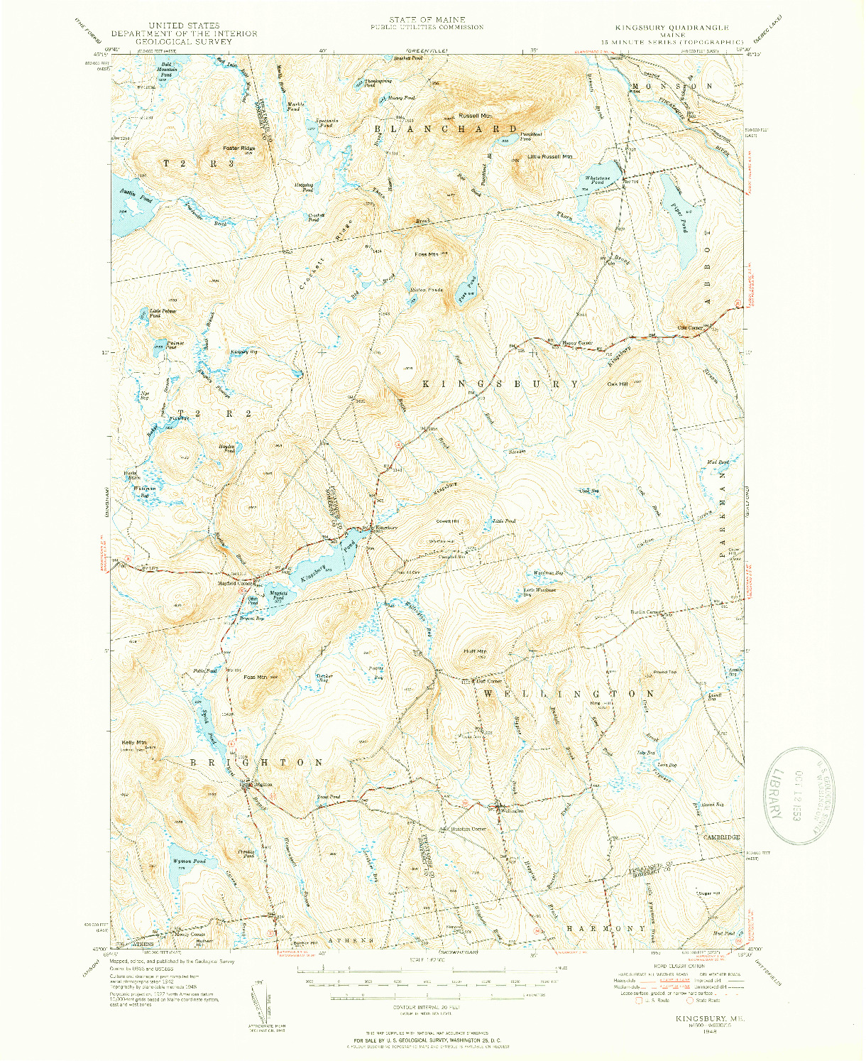 USGS 1:62500-SCALE QUADRANGLE FOR KINGSBURY, ME 1948