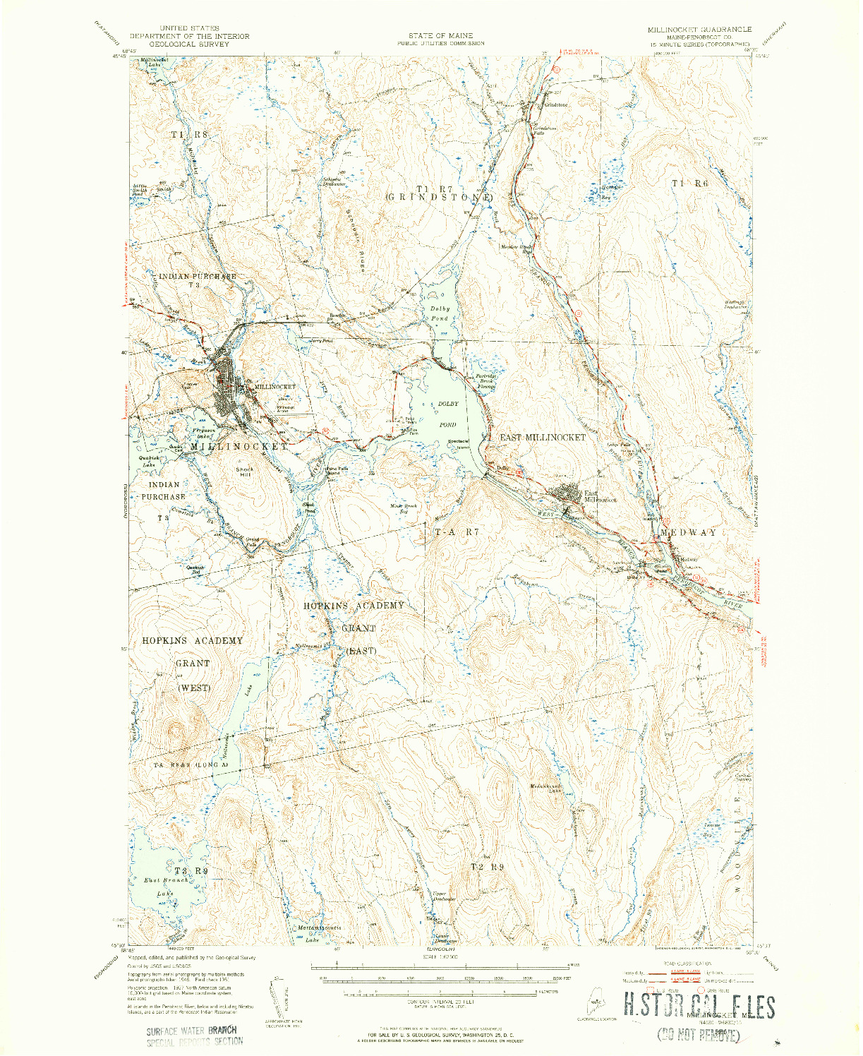 USGS 1:62500-SCALE QUADRANGLE FOR MILLINOCKET, ME 1951