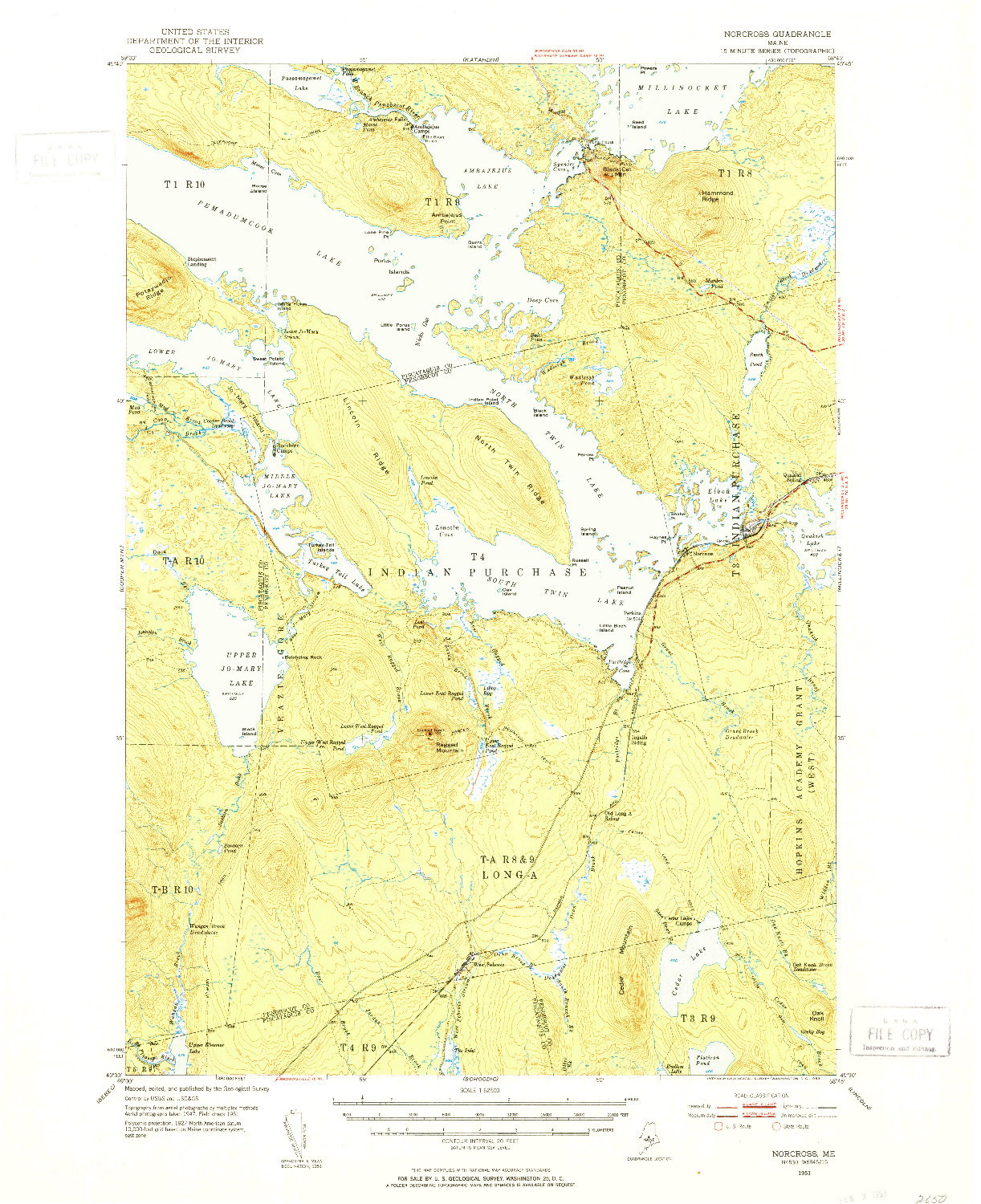 USGS 1:62500-SCALE QUADRANGLE FOR NORCROSS, ME 1951