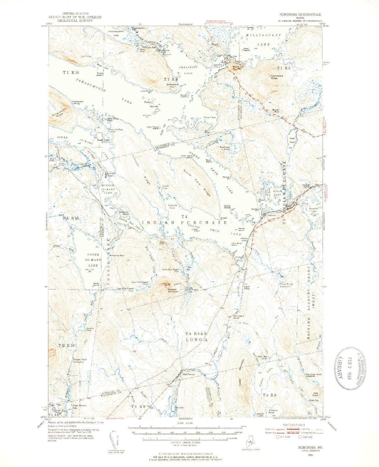 USGS 1:62500-SCALE QUADRANGLE FOR NORCROSS, ME 1951