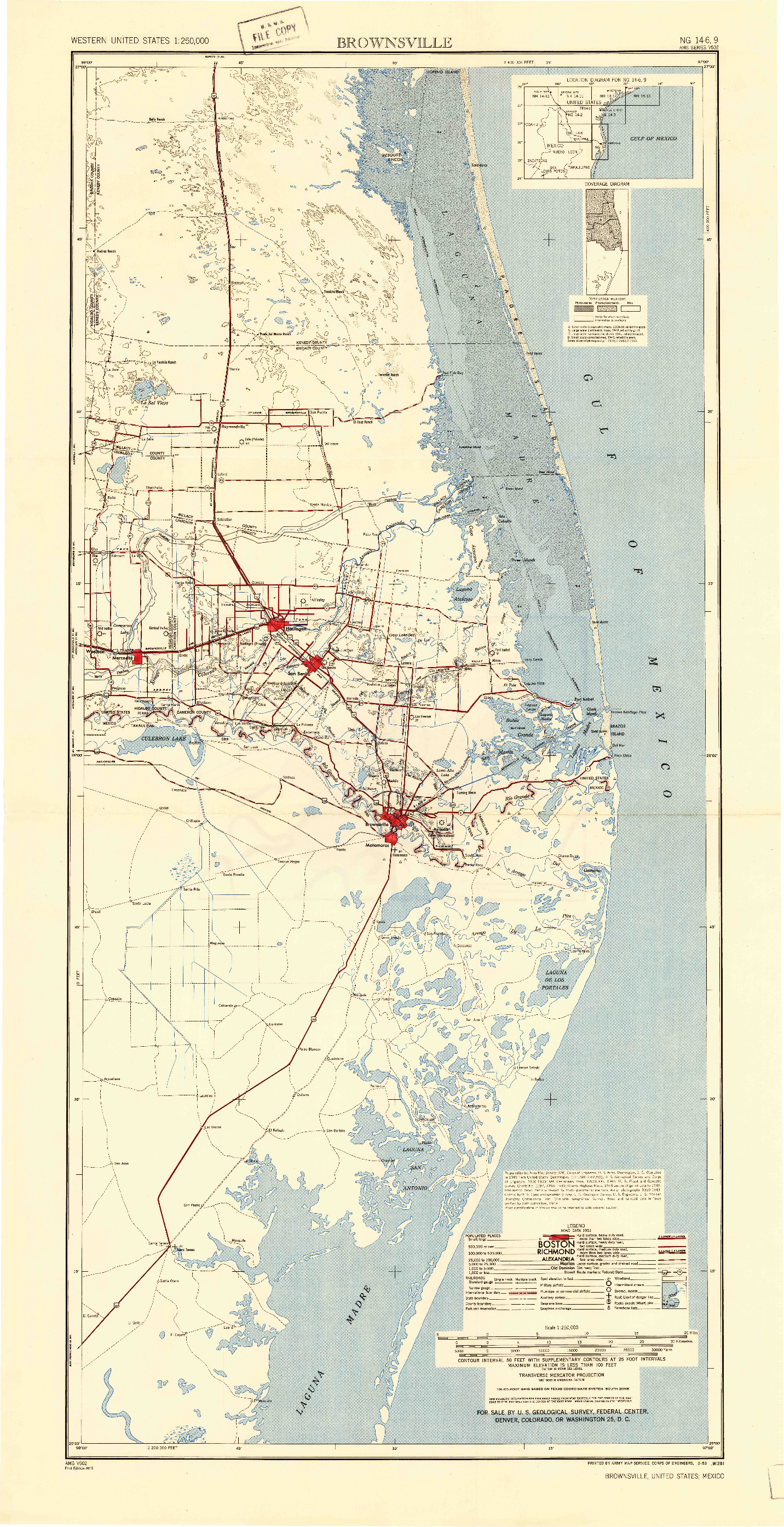 USGS 1:250000-SCALE QUADRANGLE FOR BROWNSVILLE, TX 1953