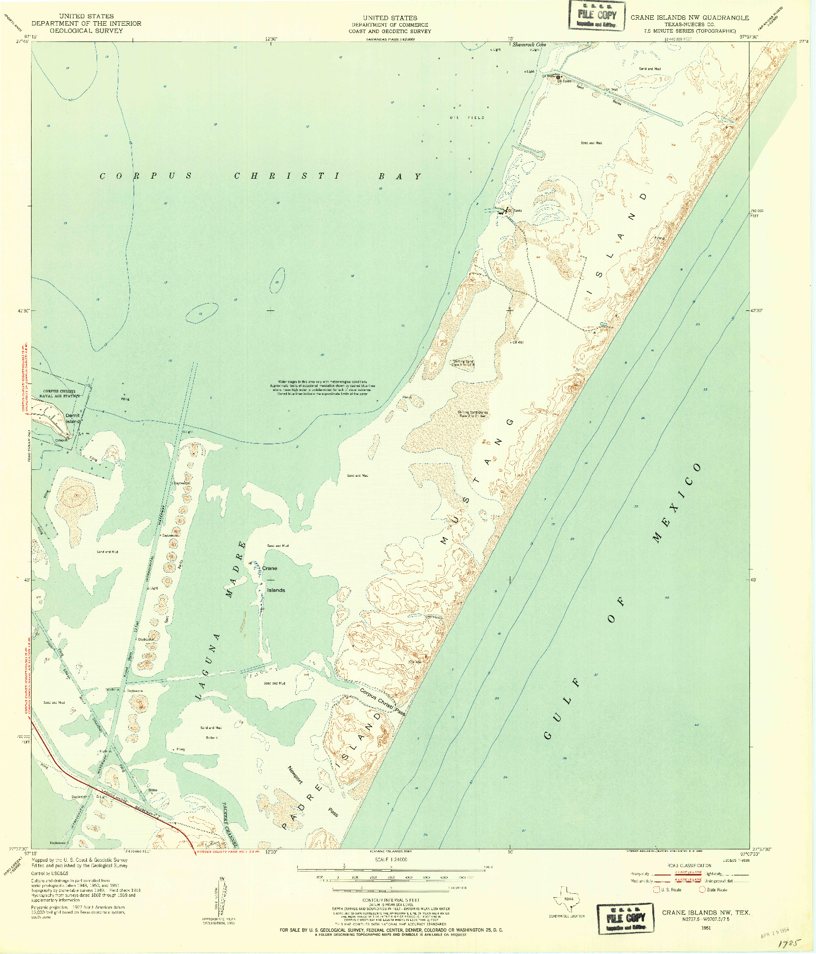 USGS 1:24000-SCALE QUADRANGLE FOR CRANE ISLANDS NW, TX 1951