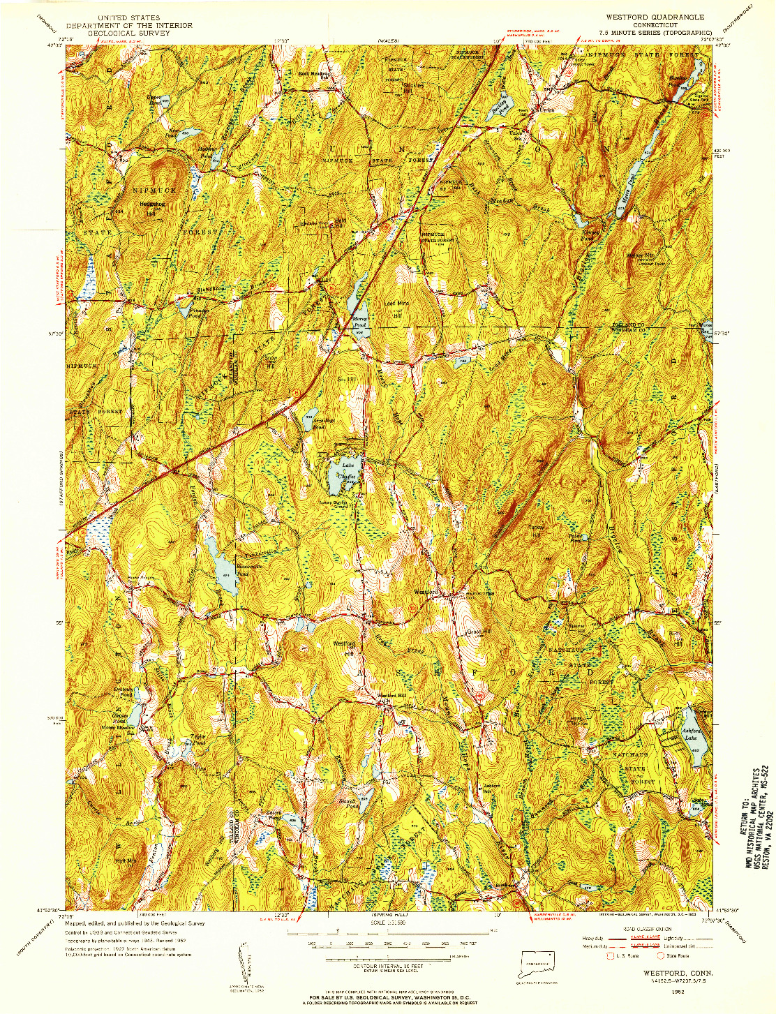 USGS 1:31680-SCALE QUADRANGLE FOR WESTFORD, CT 1952