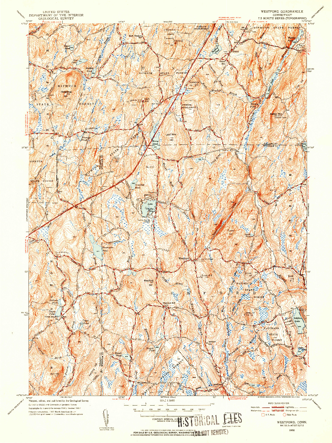 USGS 1:31680-SCALE QUADRANGLE FOR WESTFORD, CT 1952