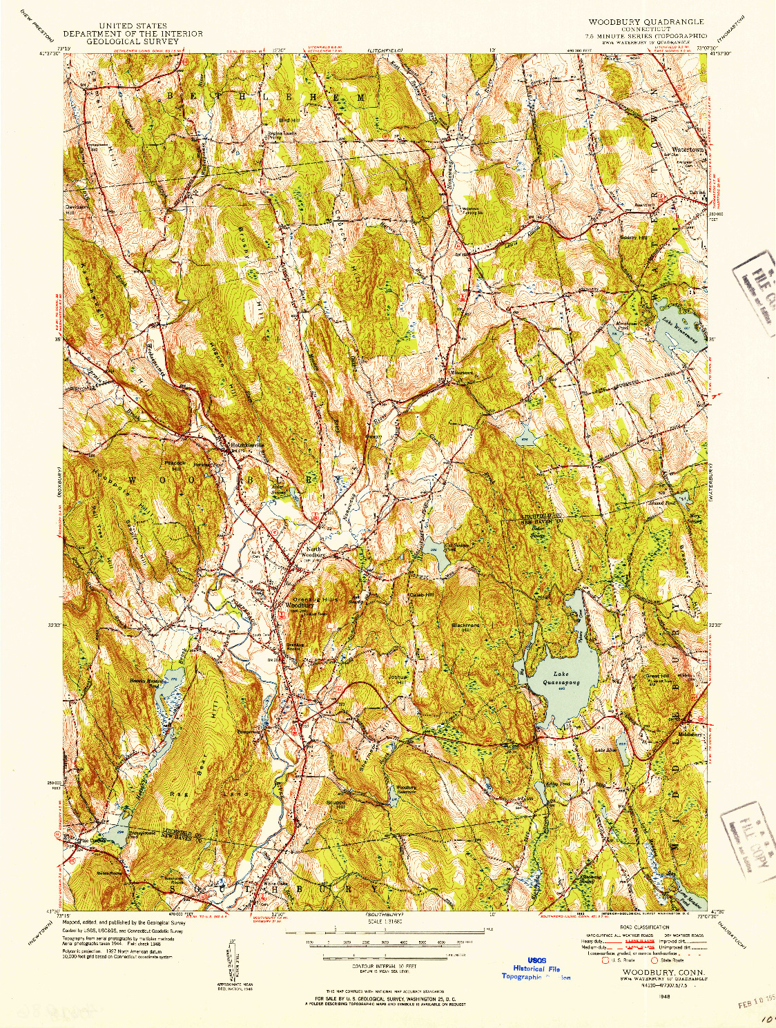 USGS 1:31680-SCALE QUADRANGLE FOR WOODBURY, CT 1948