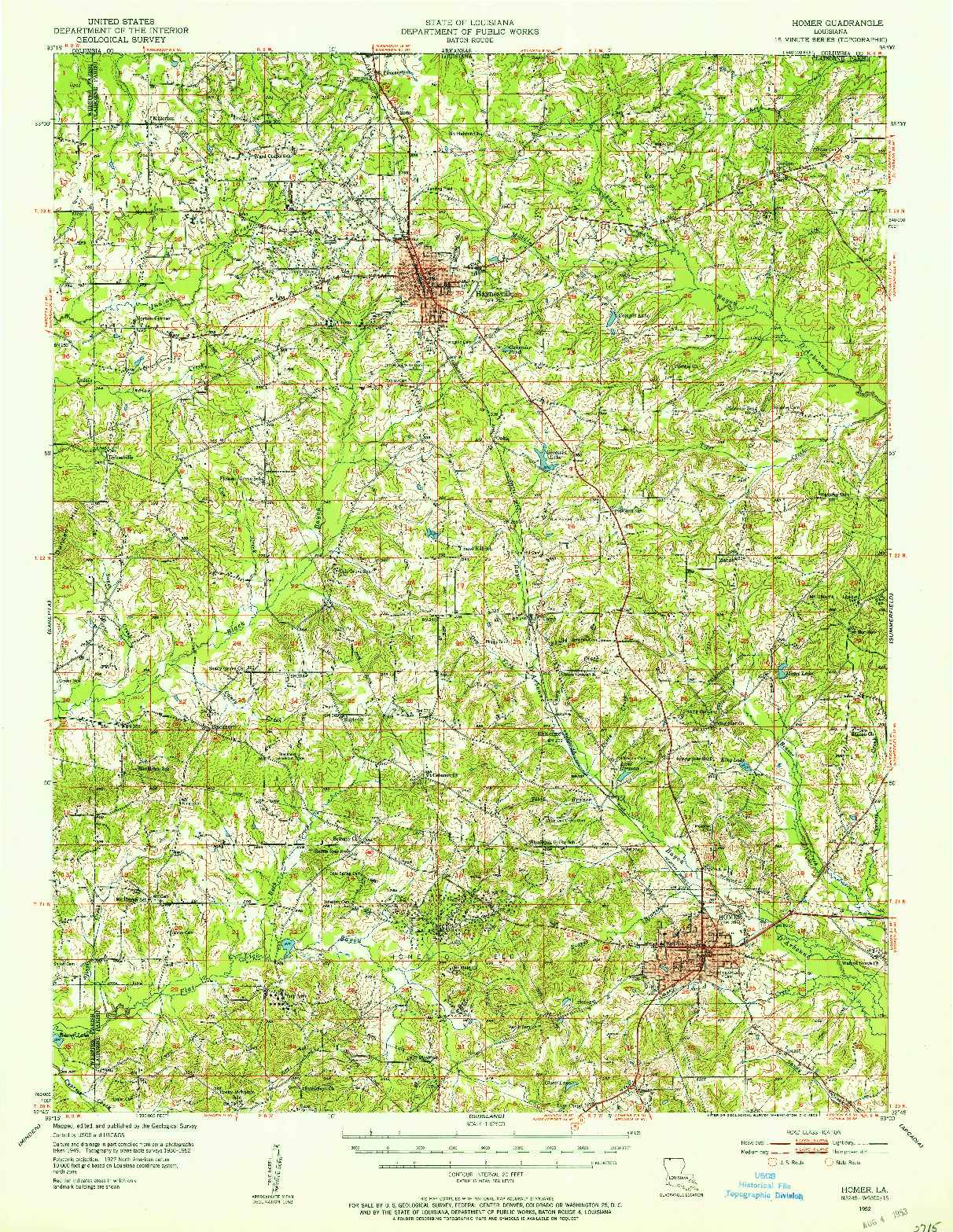 USGS 1:62500-SCALE QUADRANGLE FOR HOMER, LA 1952