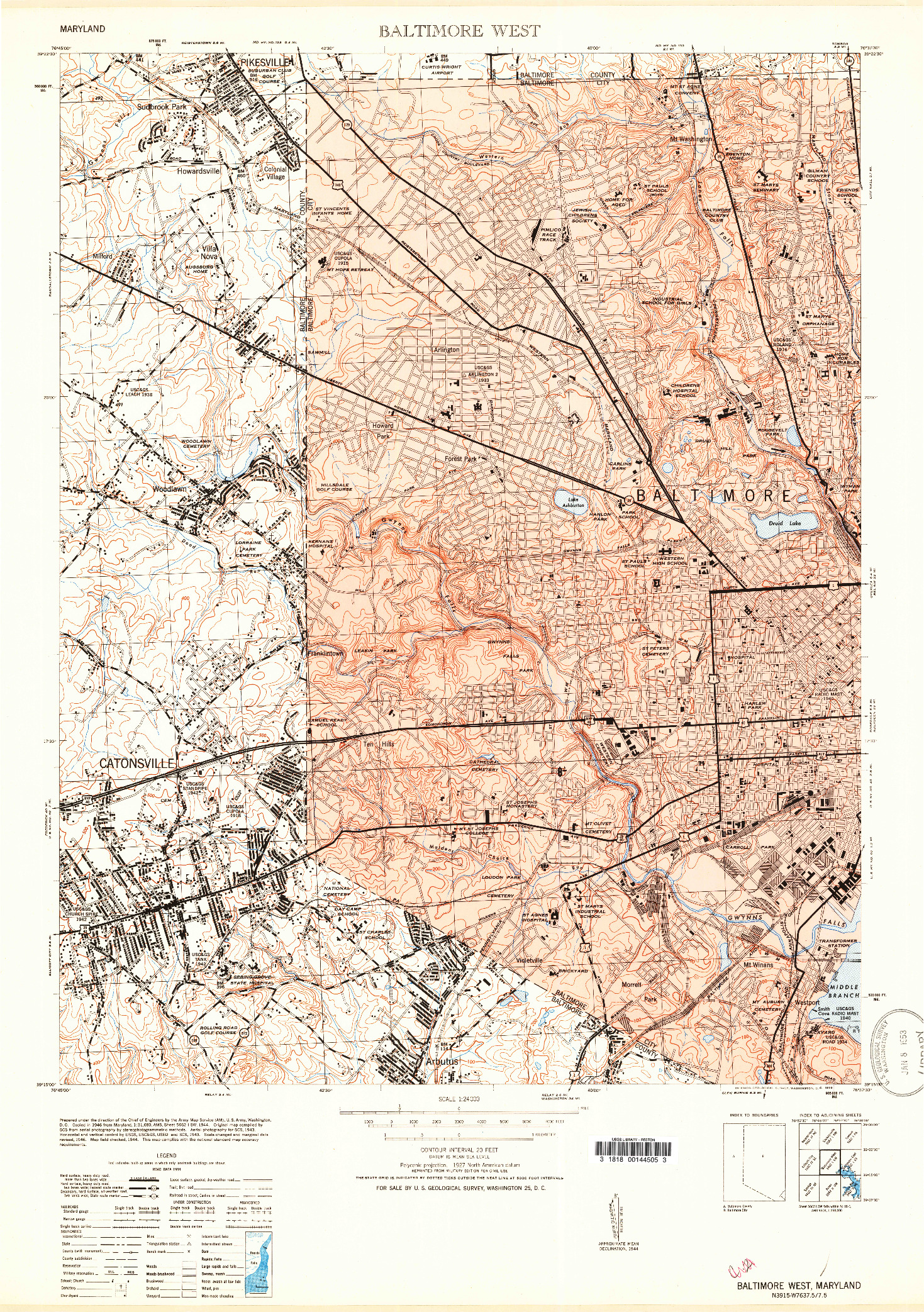 USGS 1:24000-SCALE QUADRANGLE FOR BALTIMORE WEST, MD 1953