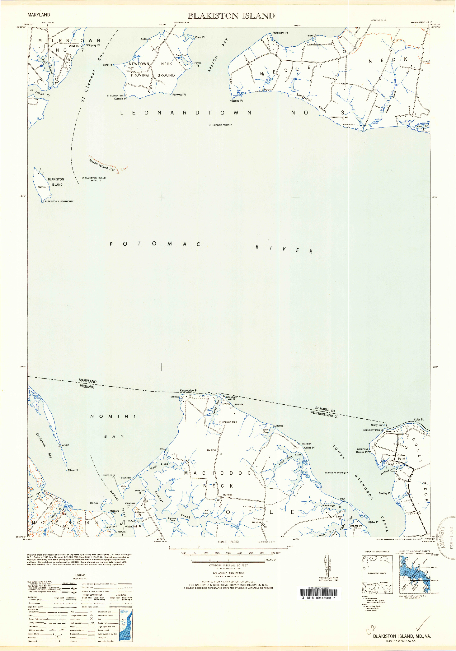 USGS 1:24000-SCALE QUADRANGLE FOR BLAKISTON ISLAND, MD 1953