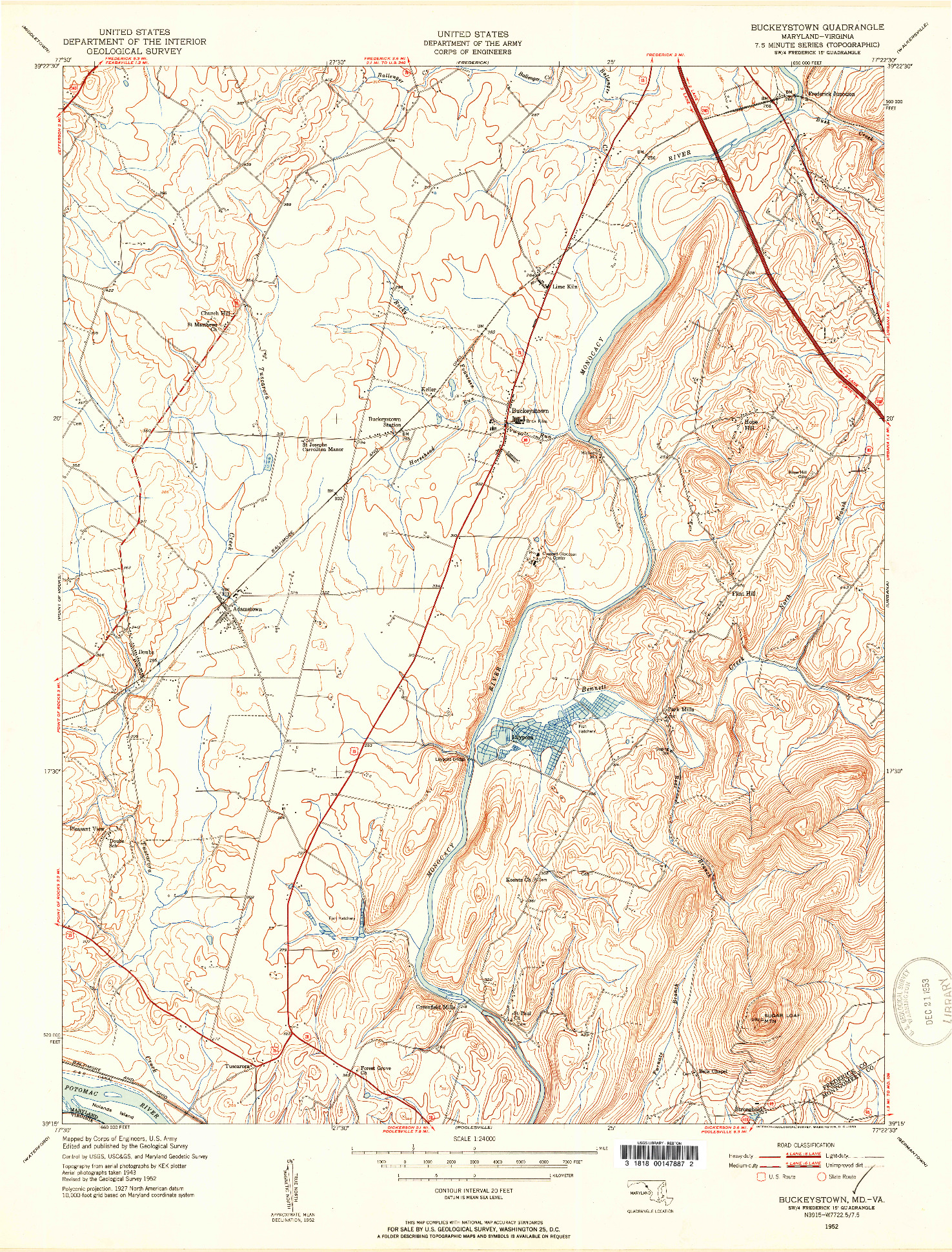 USGS 1:24000-SCALE QUADRANGLE FOR BUCKEYSTOWN, MD 1952