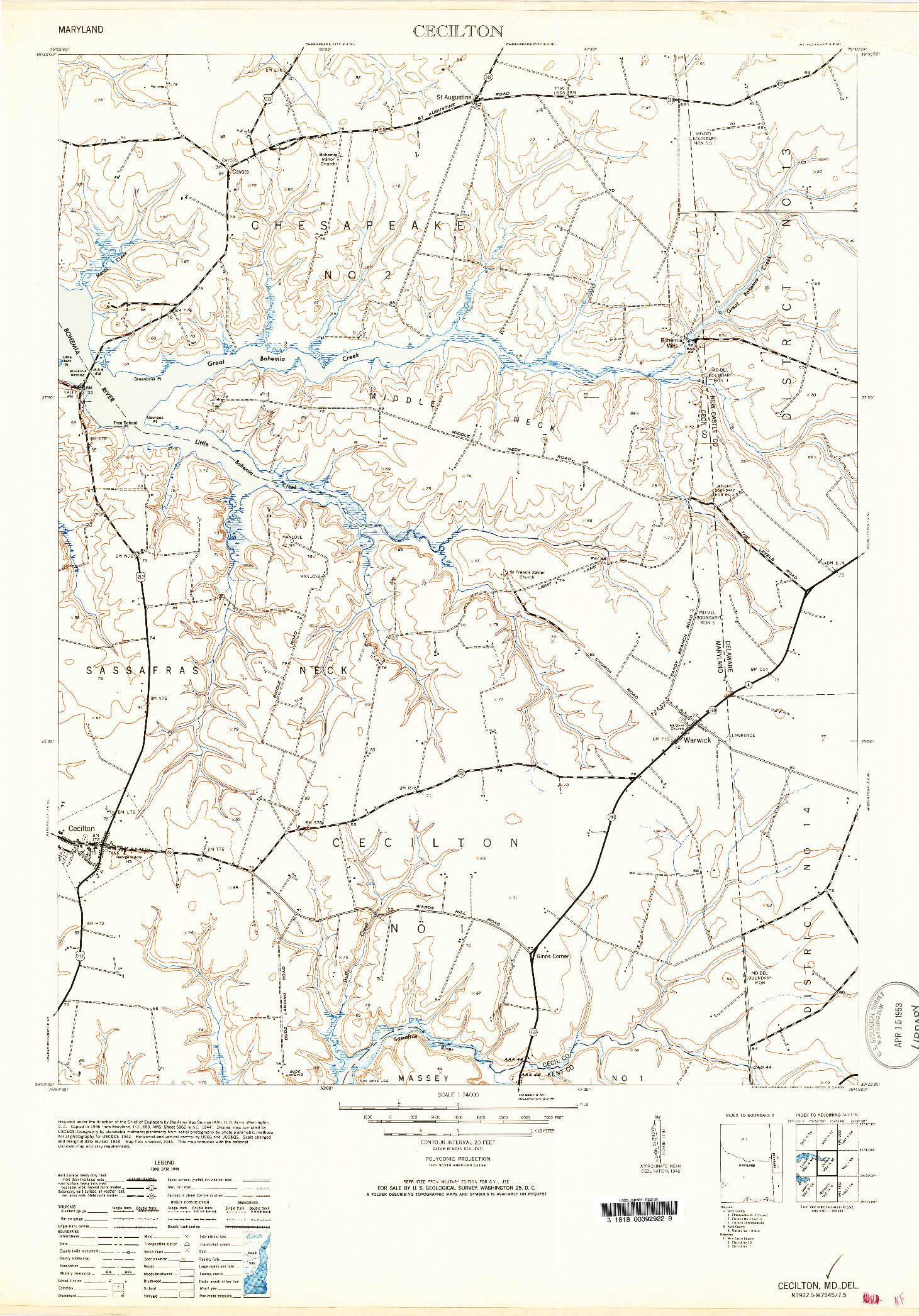 USGS 1:24000-SCALE QUADRANGLE FOR CECILTON, MD 1953