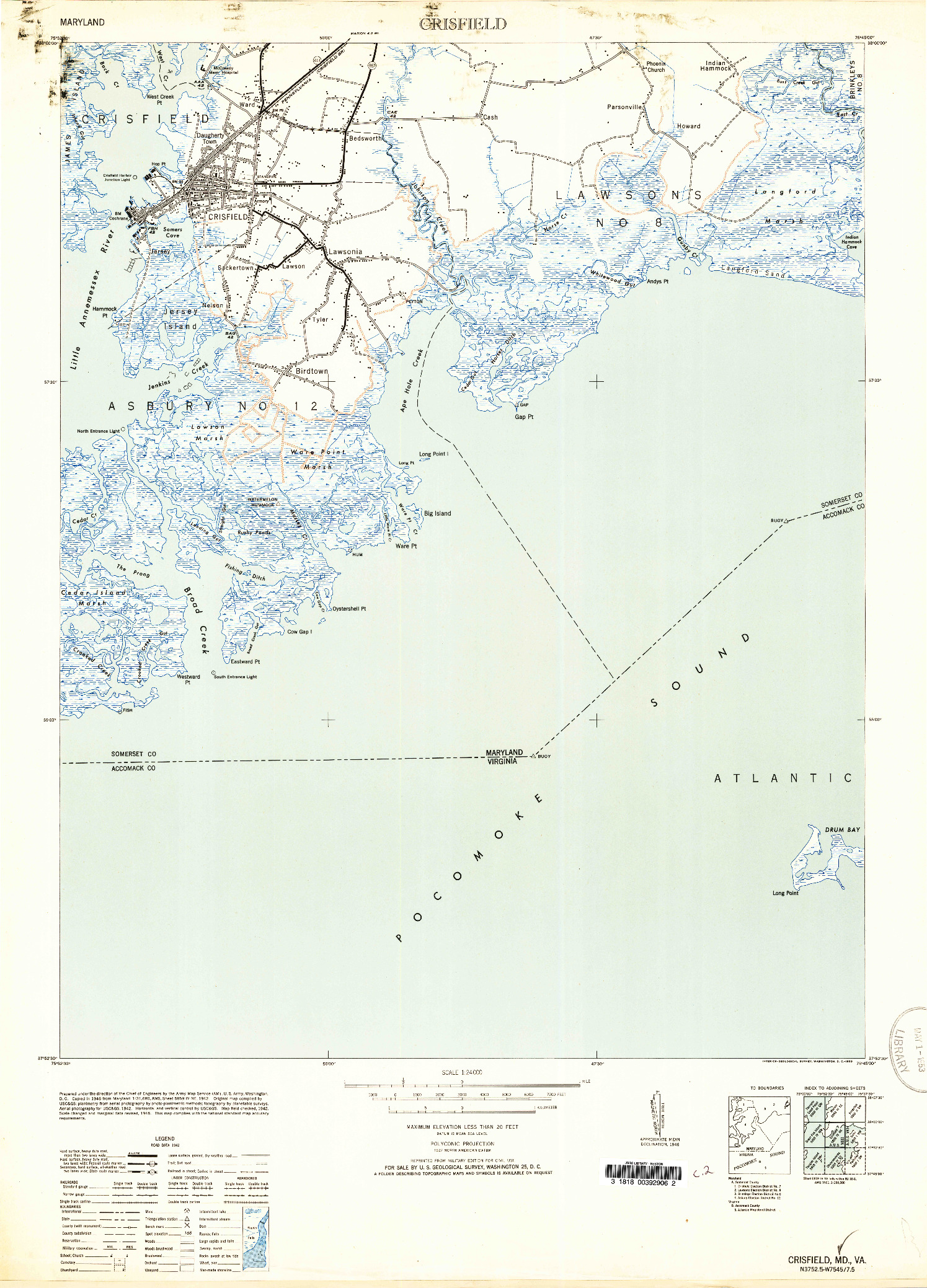 USGS 1:24000-SCALE QUADRANGLE FOR CRISFIELD, MD 1953