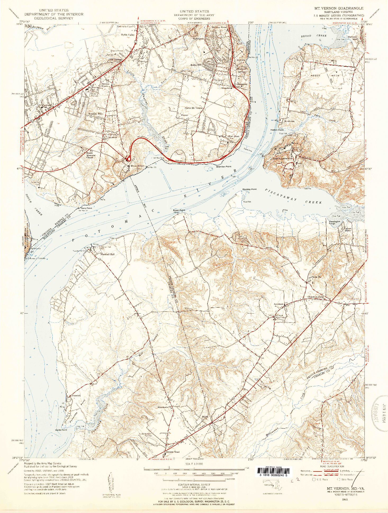 USGS 1:24000-SCALE QUADRANGLE FOR MT. VERNON, MD 1951