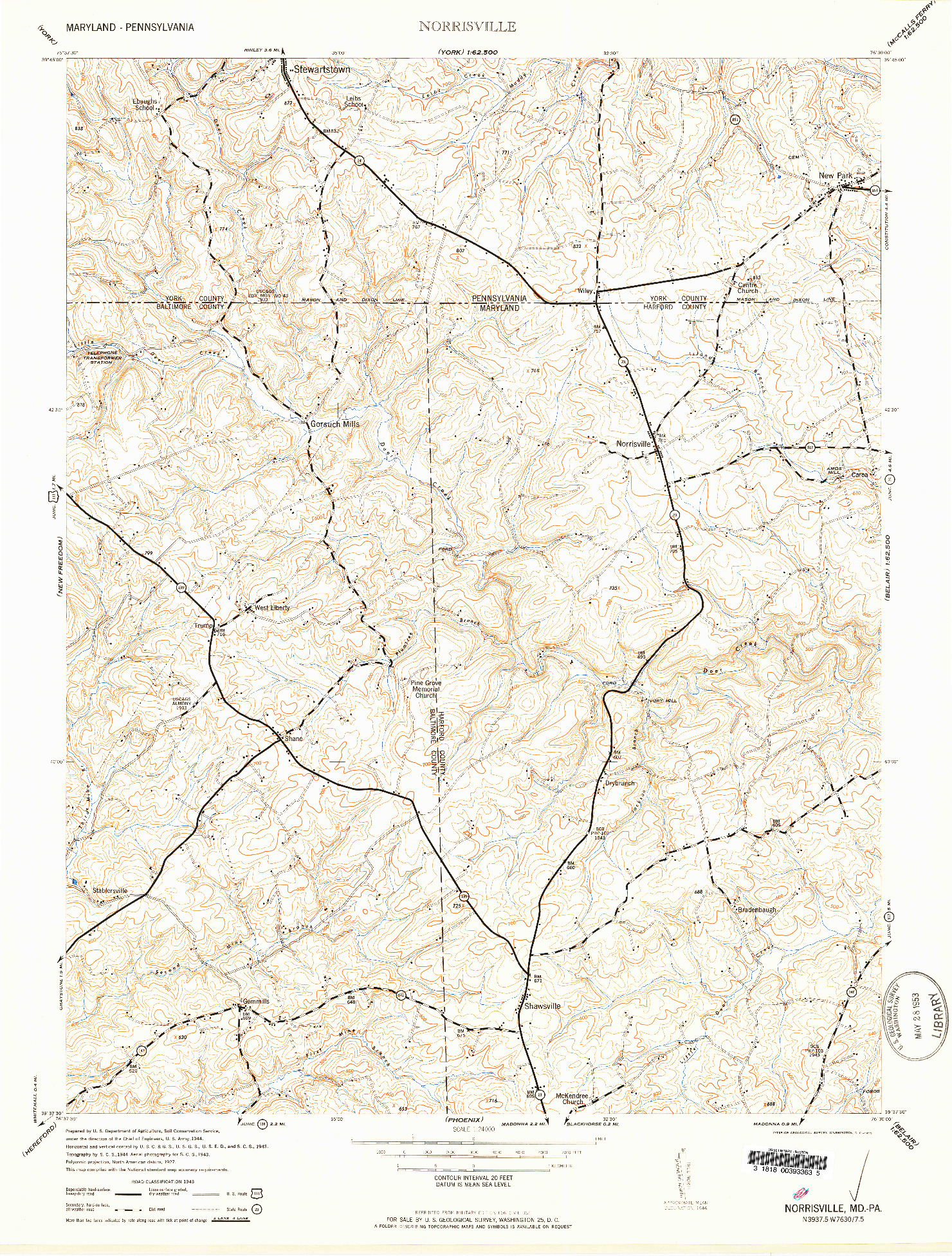 USGS 1:24000-SCALE QUADRANGLE FOR NORRISVILLE, MD 1953