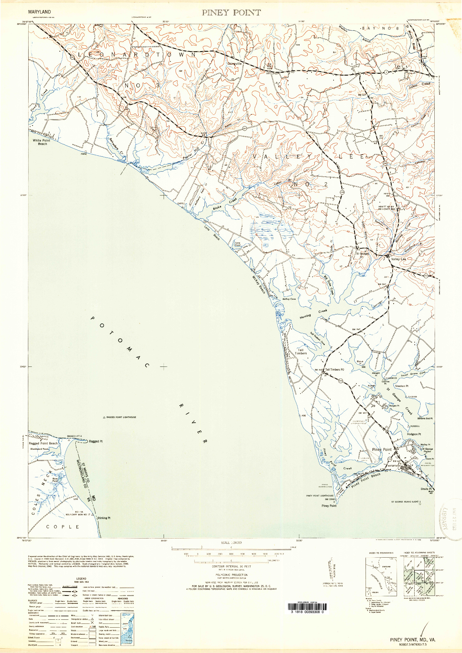 USGS 1:24000-SCALE QUADRANGLE FOR PINEY POINT, MD 1953