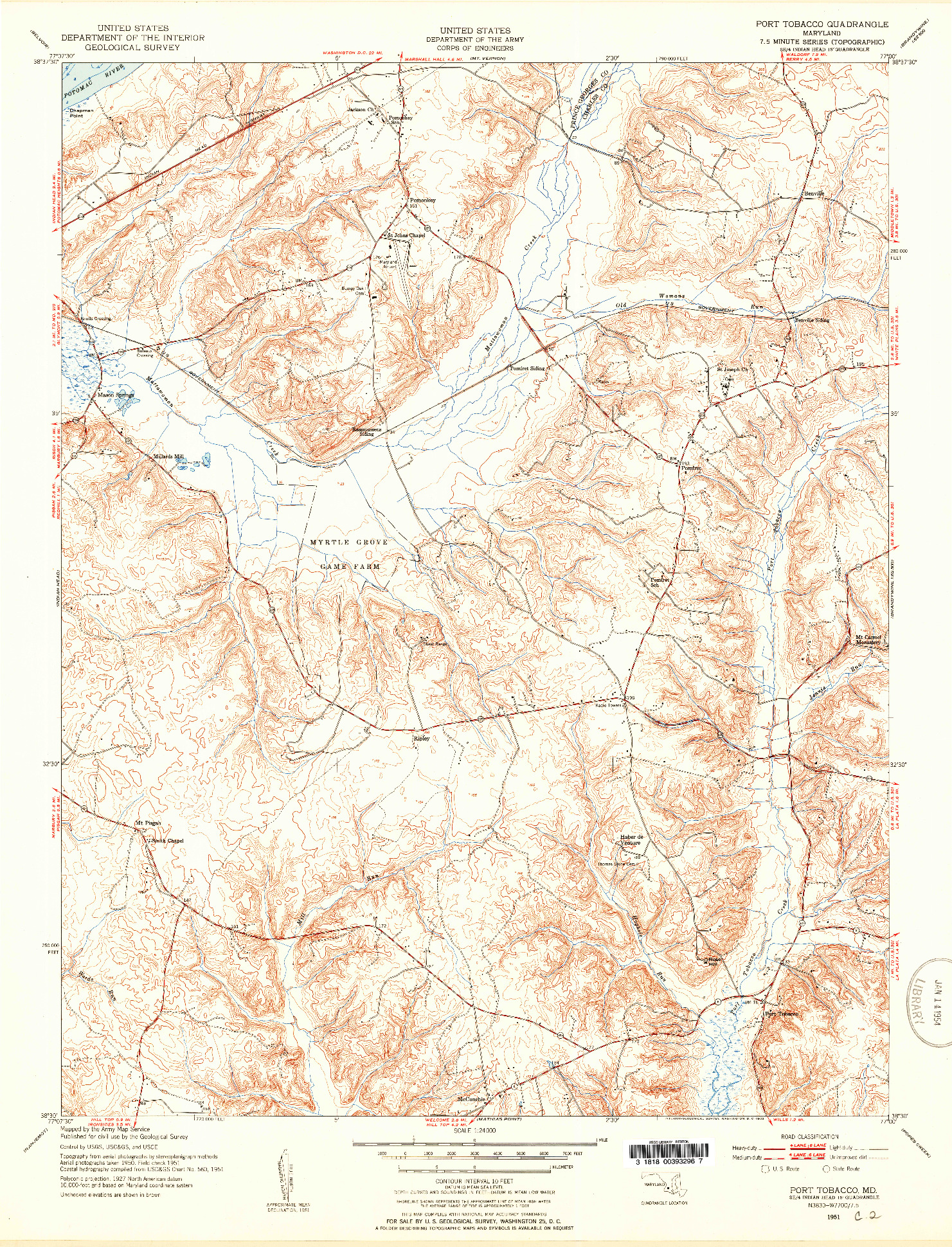 USGS 1:24000-SCALE QUADRANGLE FOR PORT TOBACCO, MD 1951